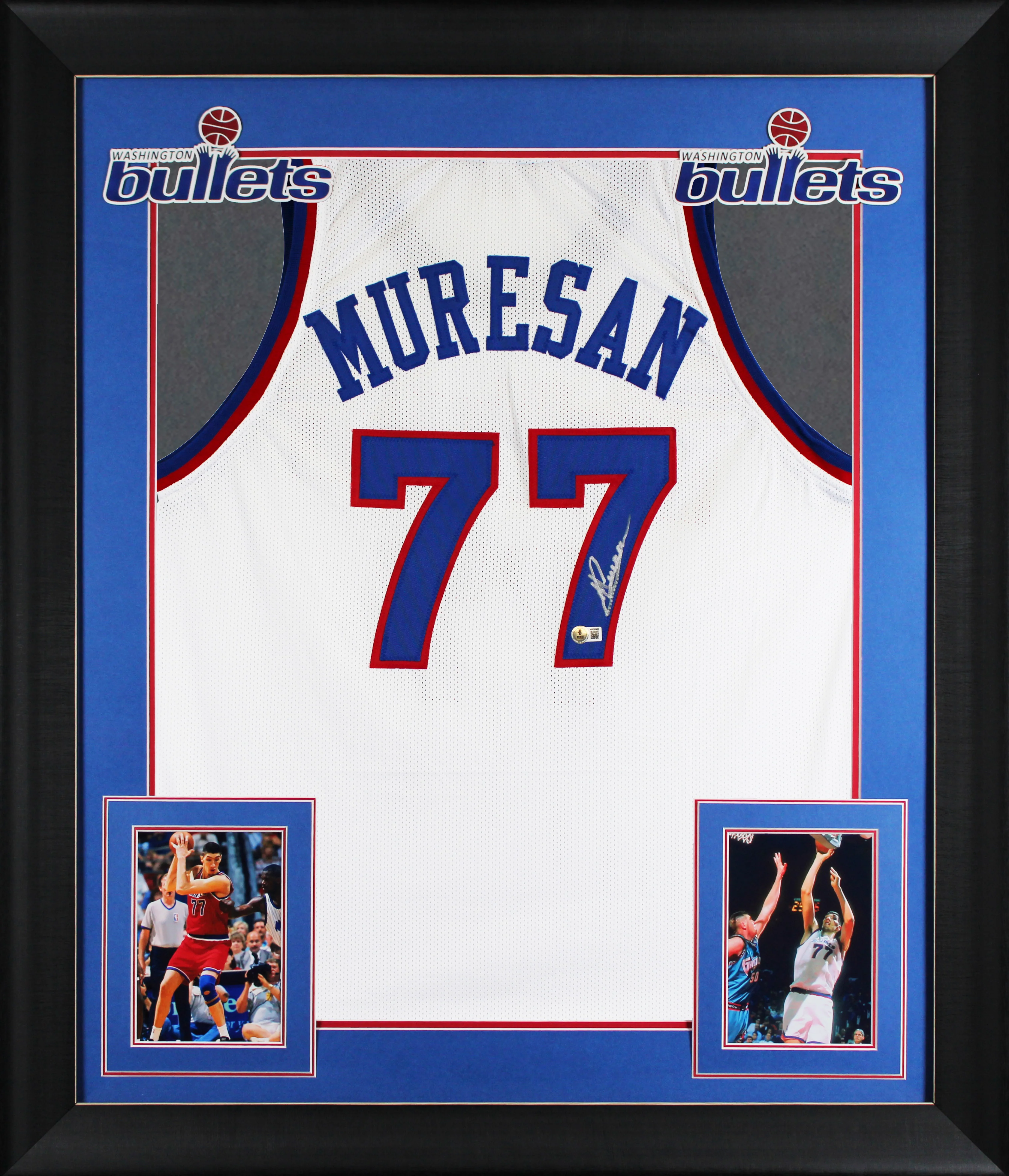 Gheorghe Muresan Authentic Signed White Pro Style Framed Jersey BAS Witnessed - Image 2