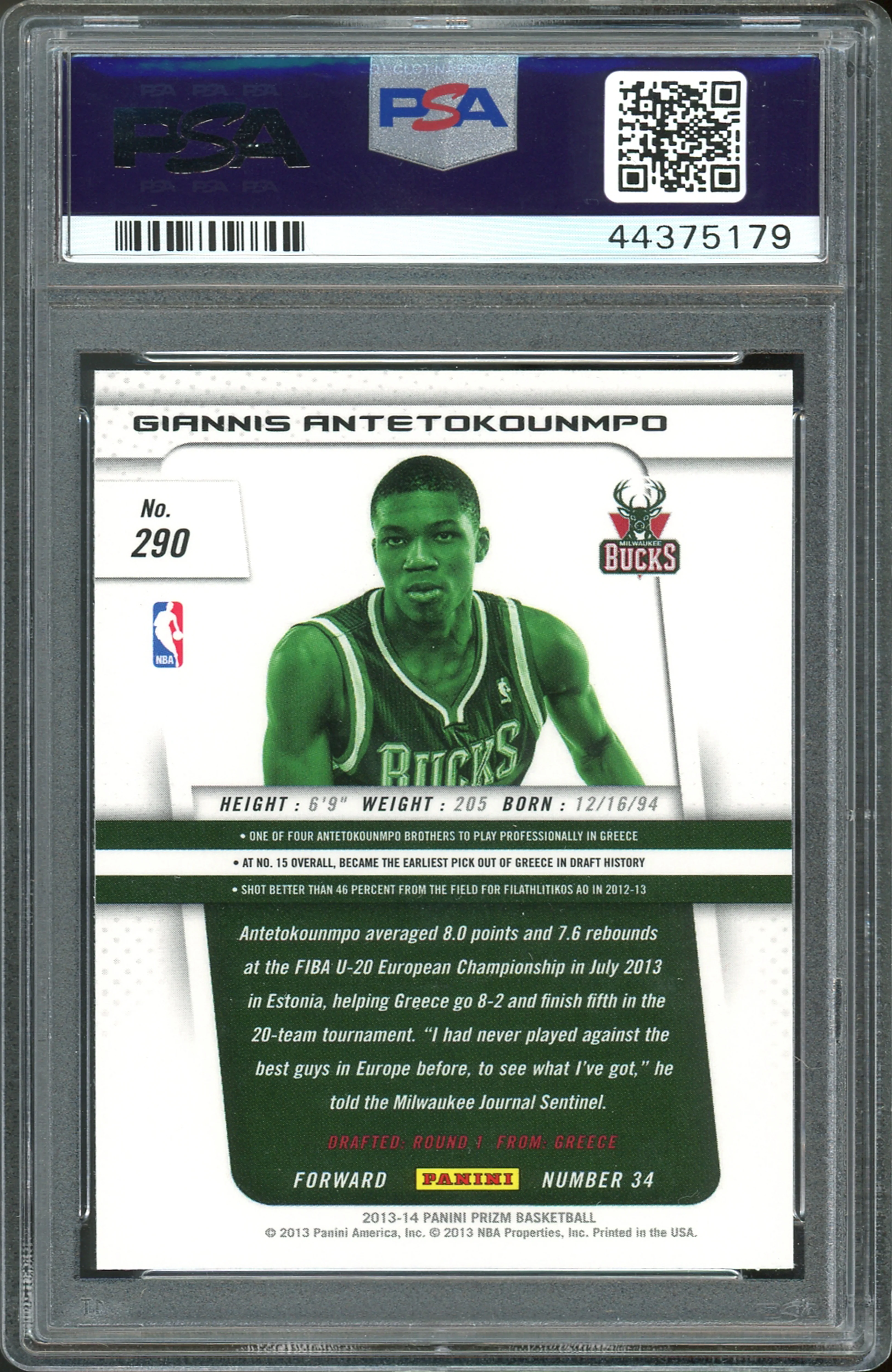 Giannis Antetokounmpo 2013 Panini Prizm #290 Rookie Card Gem Mint 10 PSA Slabbed - Image 3