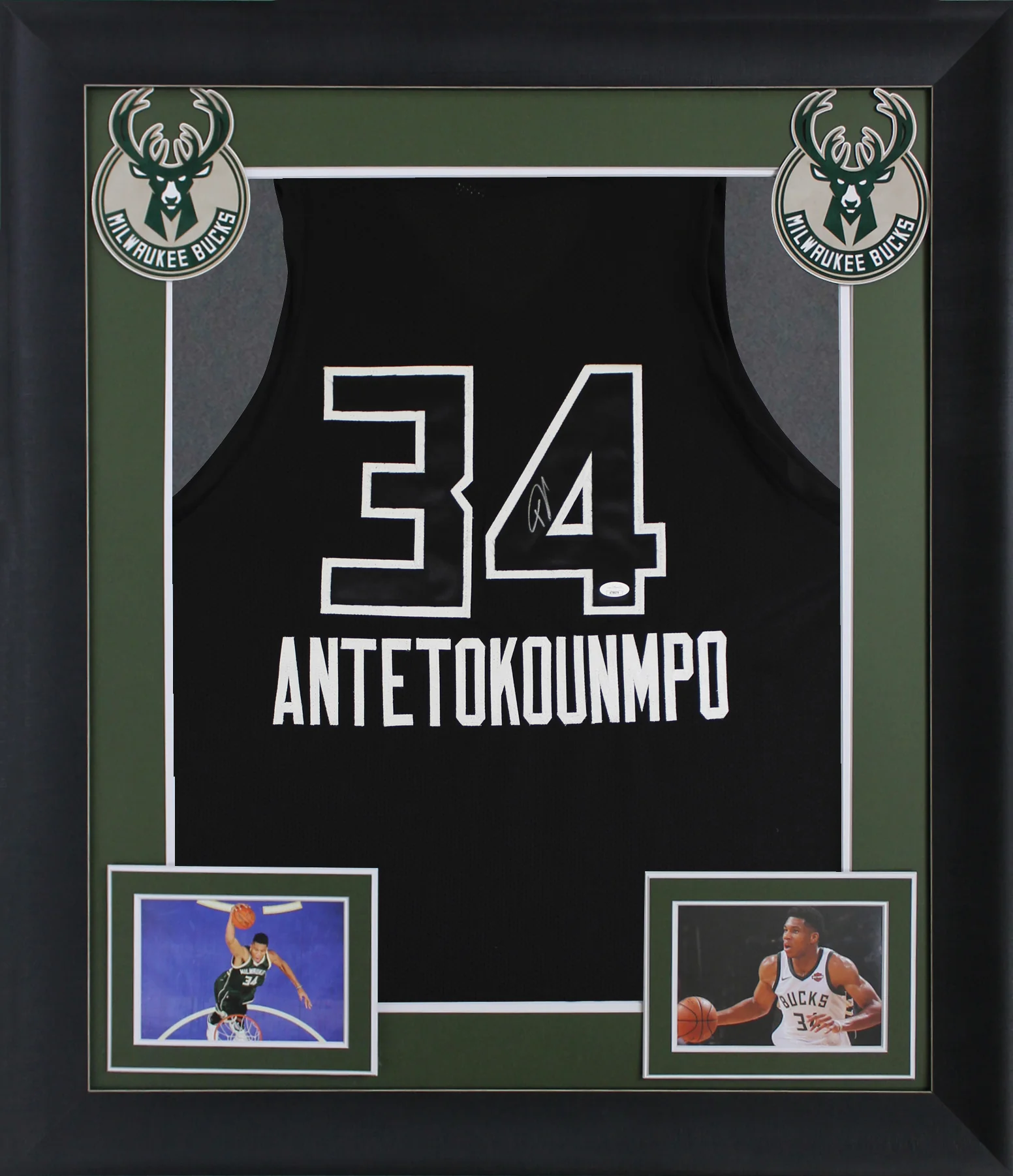 Giannis Antetokounmpo Signed Black Pro Style Framed Jersey w/ Black Numbers JSA - Image 2