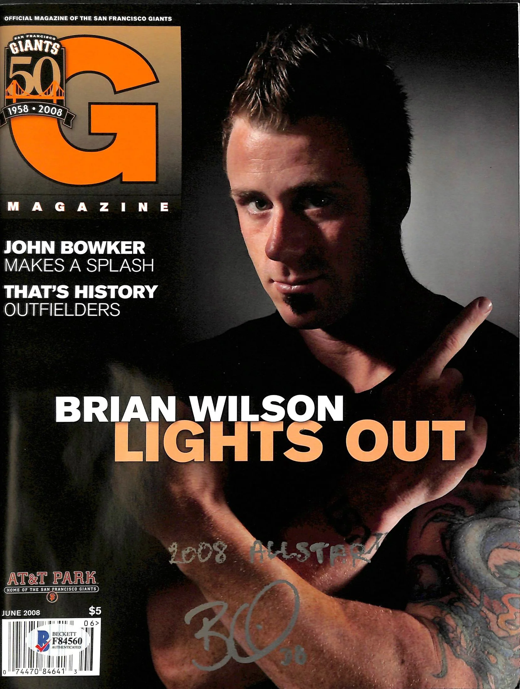 GIants Brian Wilson "2008 Allstar" Signed June 2008 Giants Magazine BAS #F84560 - Image 2