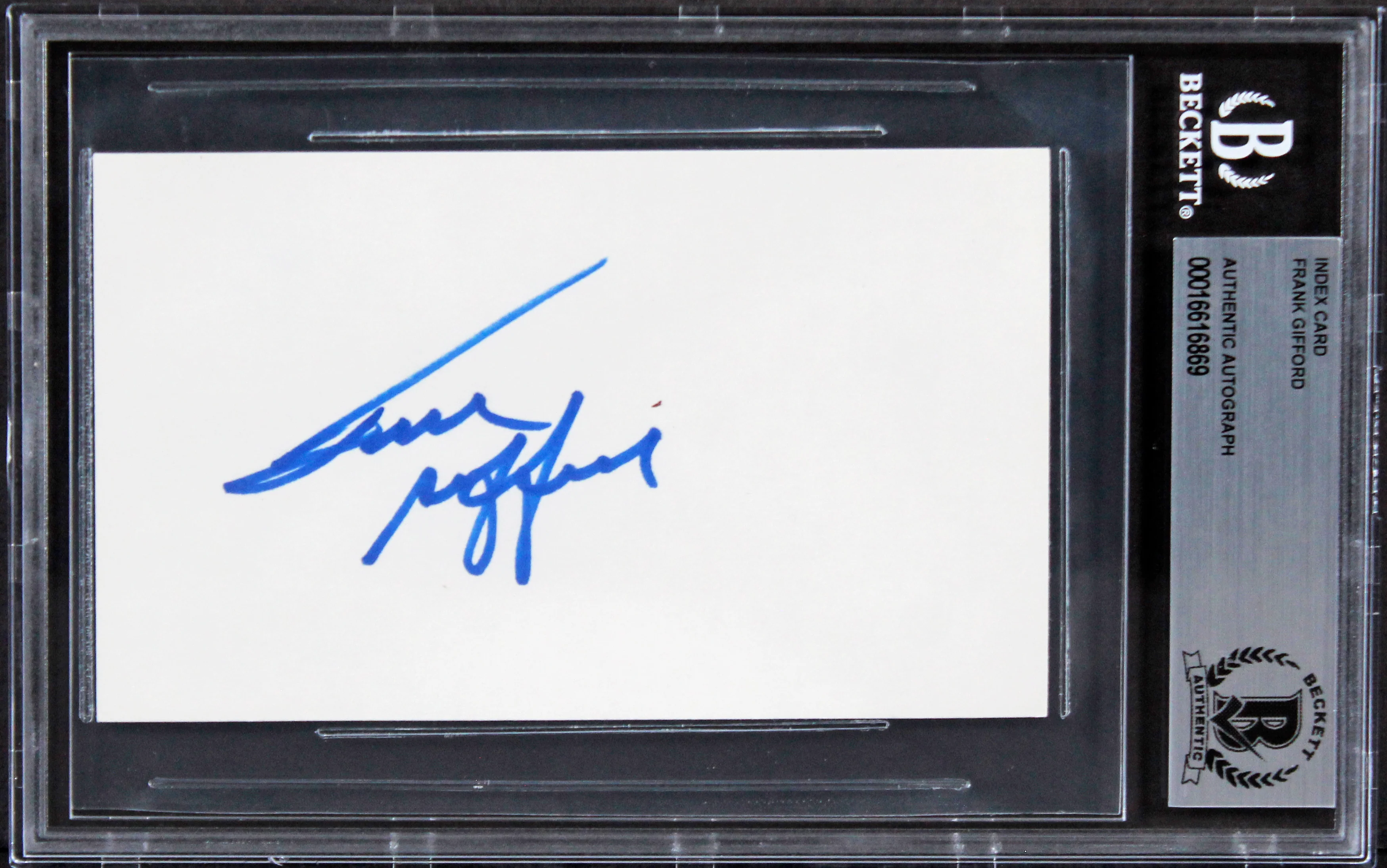 Giants Frank Gifford Authentic Signed 3x5 Index Card Autographed BAS Slabbed - Image 2
