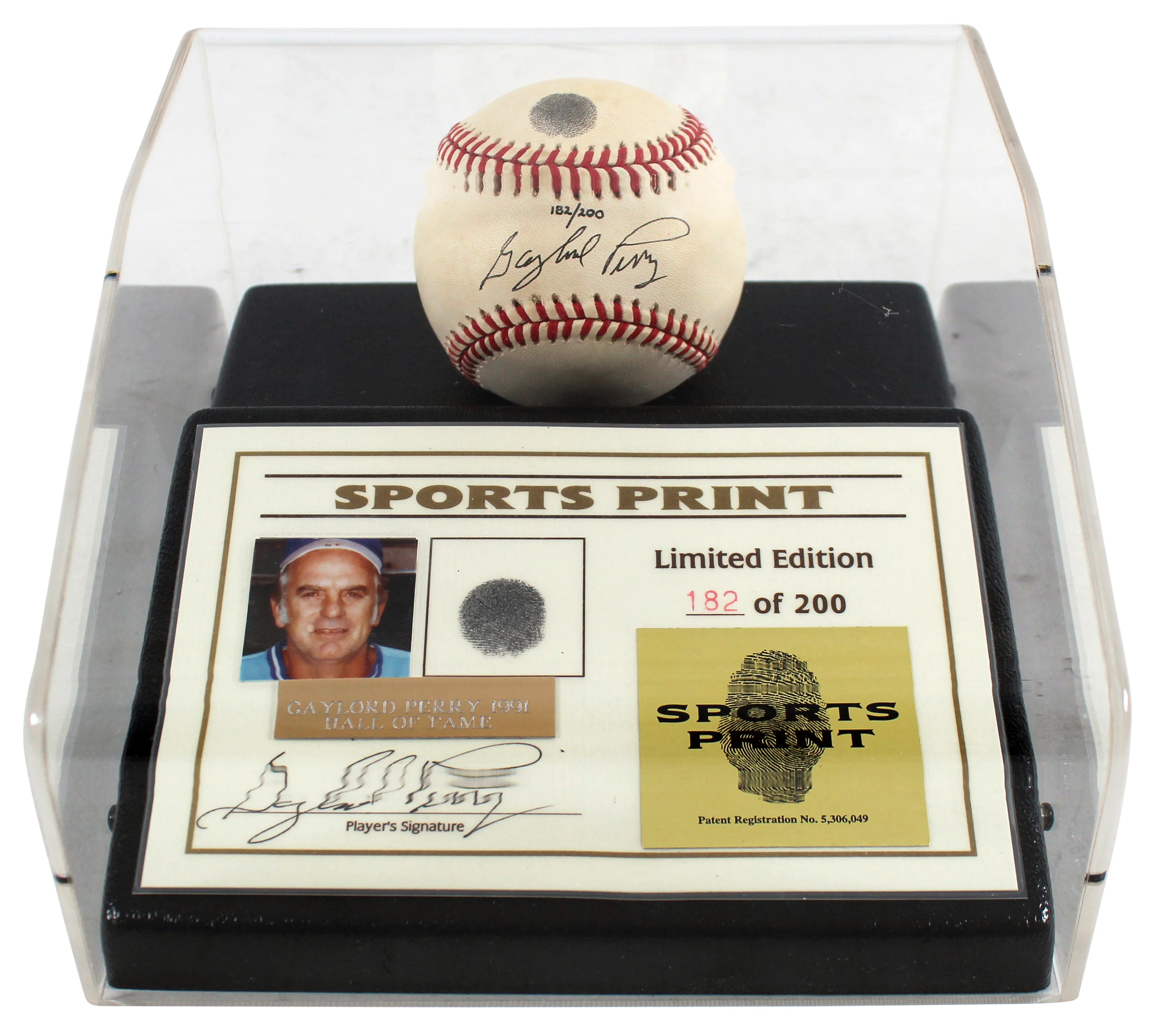 Giants Gaylord Perry Signed Thumbprint Baseball LE #'d/200 w/ Display Case BAS - Image 2