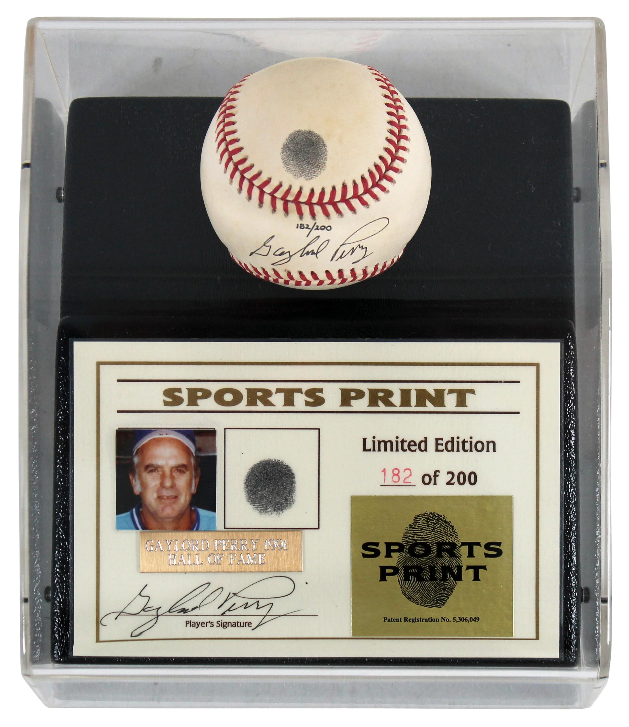 Giants Gaylord Perry Signed Thumbprint Baseball LE #'d/200 w/ Display Case BAS - Image 3