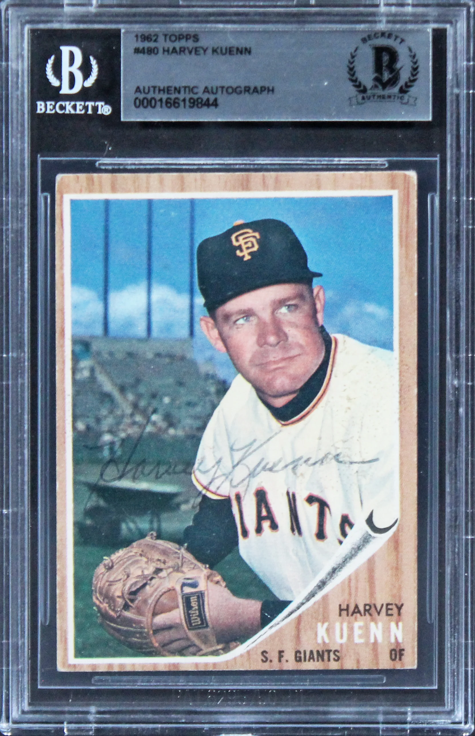Giants Harvey Kuenn Authentic Signed 1962 Topps #480 Card BAS Slabbed - Image 2