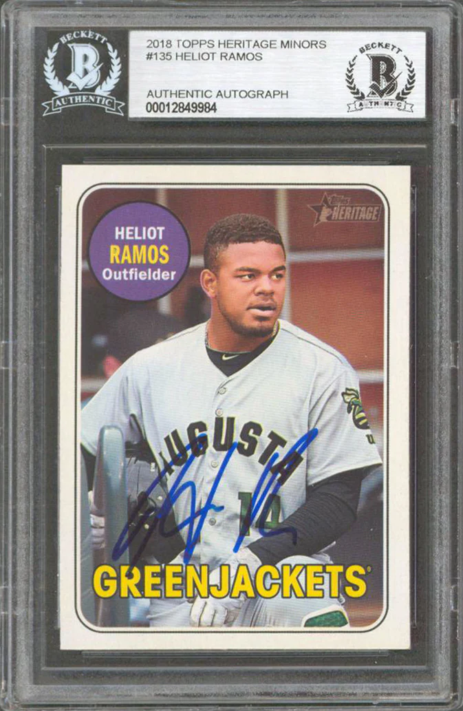Giants Heliot Ramos Signed 2018 Topps Heritage Minors #135 Card BAS Slabbed - Image 2
