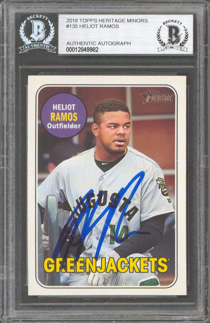 Giants Heliot Ramos Signed 2018 Topps Heritage Minors #135 Card BAS Slabbed - Image 2
