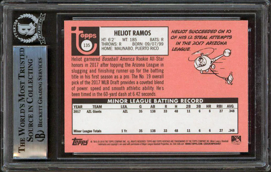Giants Heliot Ramos Signed 2018 Topps Heritage Minors #135 Card BAS Slabbed - Image 3
