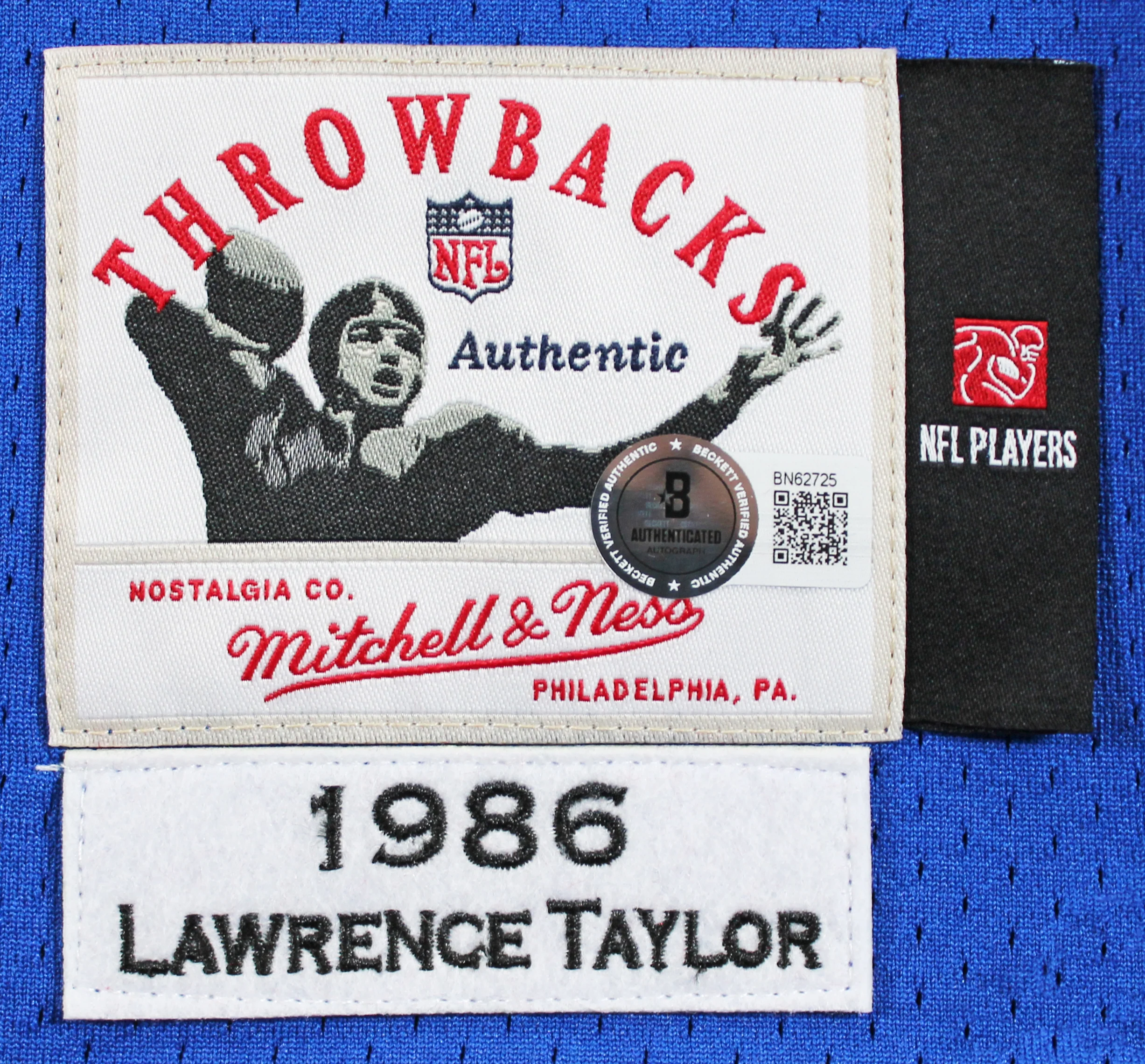 Giants Lawrence Taylor "2x Insc" Signed 1990 Blue M&N TB Authentic Jersey BAS - Image 5