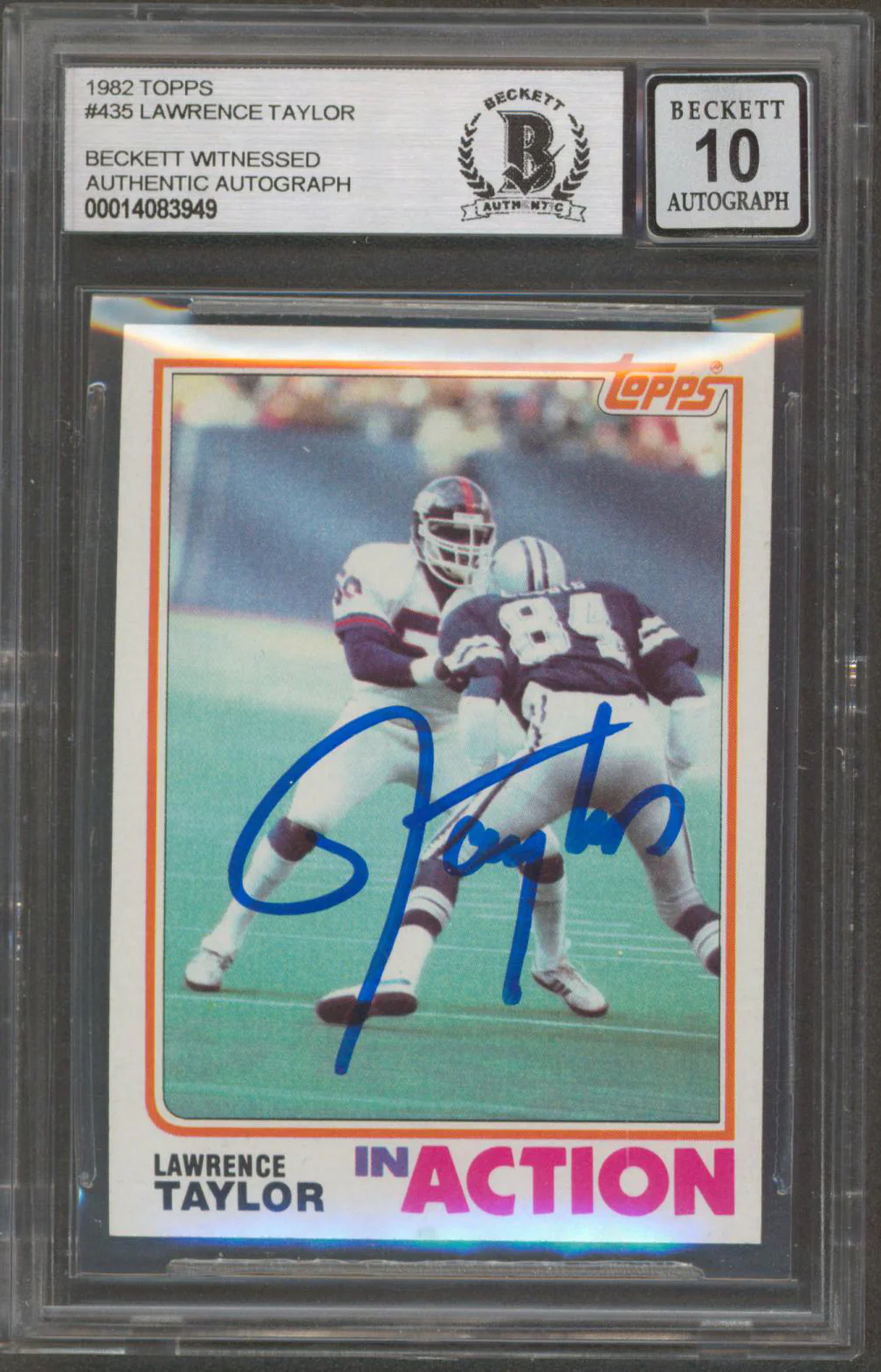 Giants Lawrence Taylor Authentic Signed 1982 Topps #435 Card Auto 10 BAS Slabbed - Image 2
