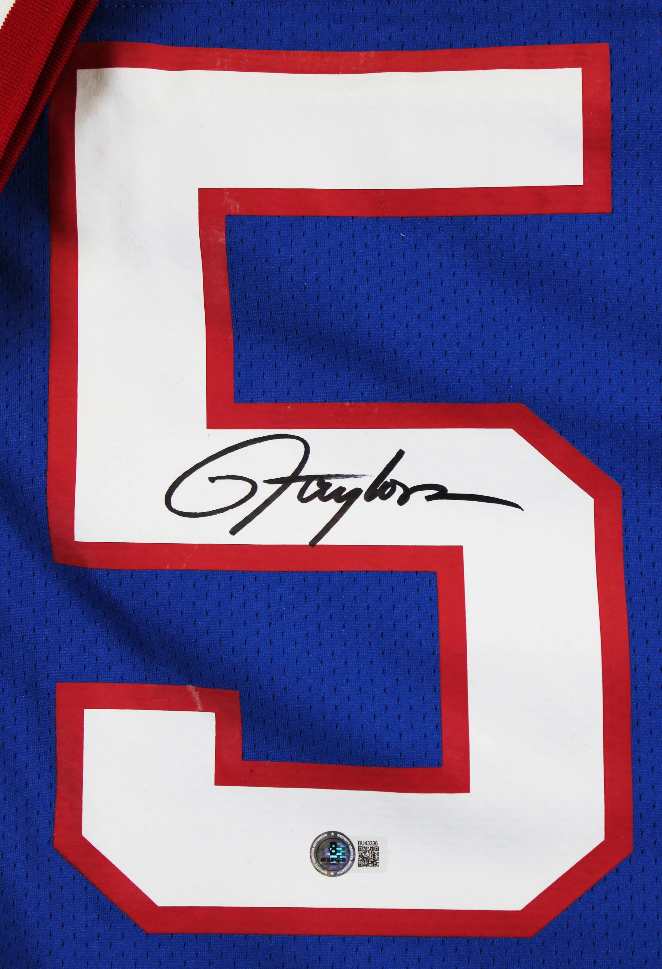 Giants Lawrence Taylor Signed 1986 Blue M&N Throwback Authentic Jersey BAS - Image 4