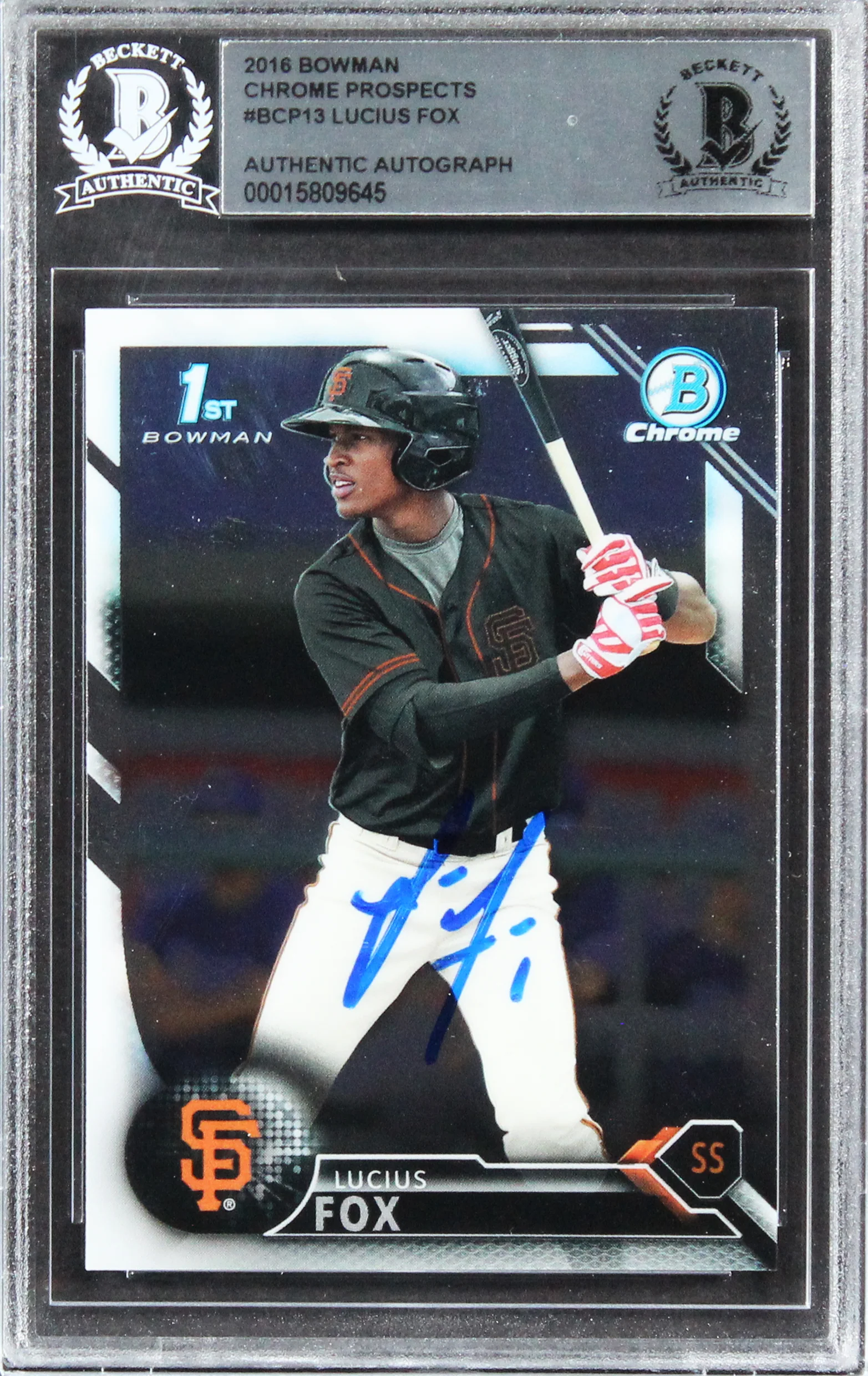 Giants Lucius Fox Signed 2016 Bowman Chrome Prospects #BCP13 Card BAS Slabbed - Image 2