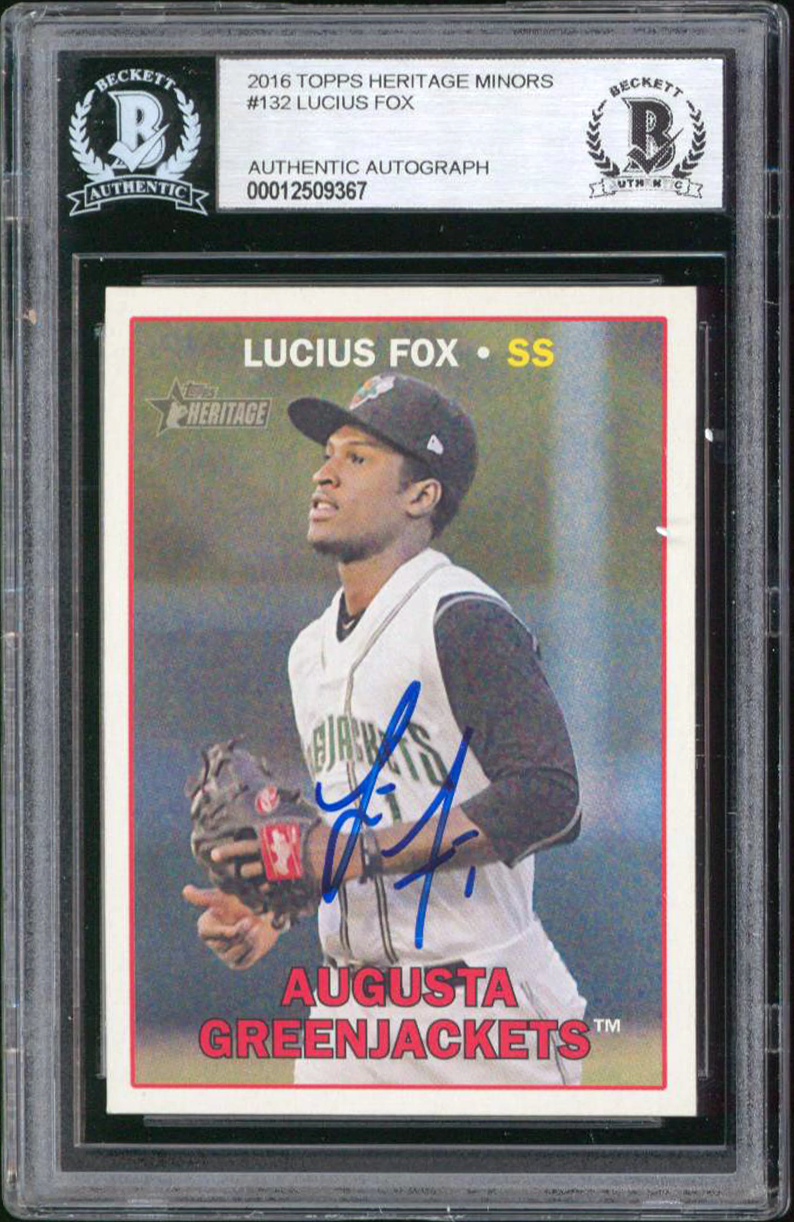 Giants Lucius Fox Signed 2016 Topps Heritage Minors #132 Rookie Card BAS Slabbed - Image 2
