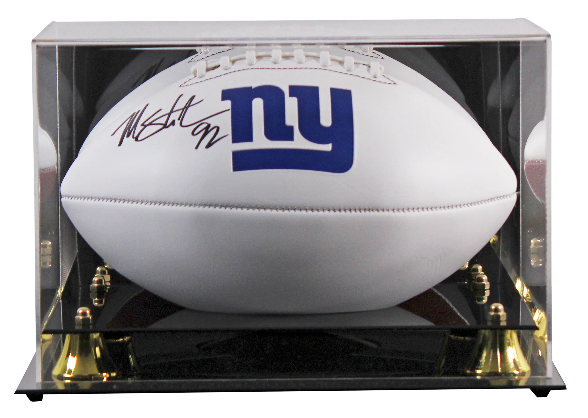 Giants Michael Strahan Signed Rawlings White Panel Football W/ Case BAS Witness - Image 2
