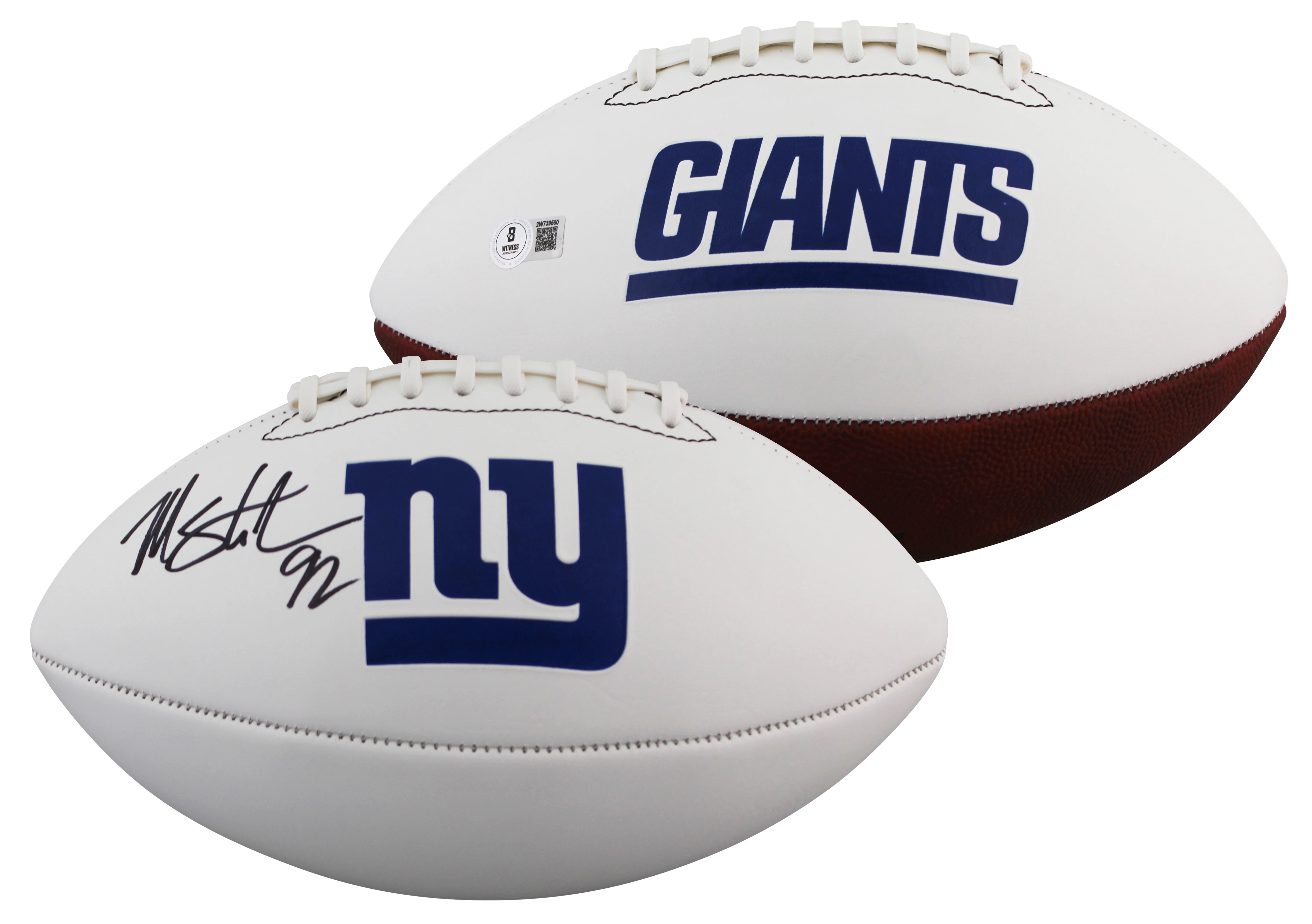 Giants Michael Strahan Signed Rawlings White Panel Football W/ Case BAS Witness - Image 3