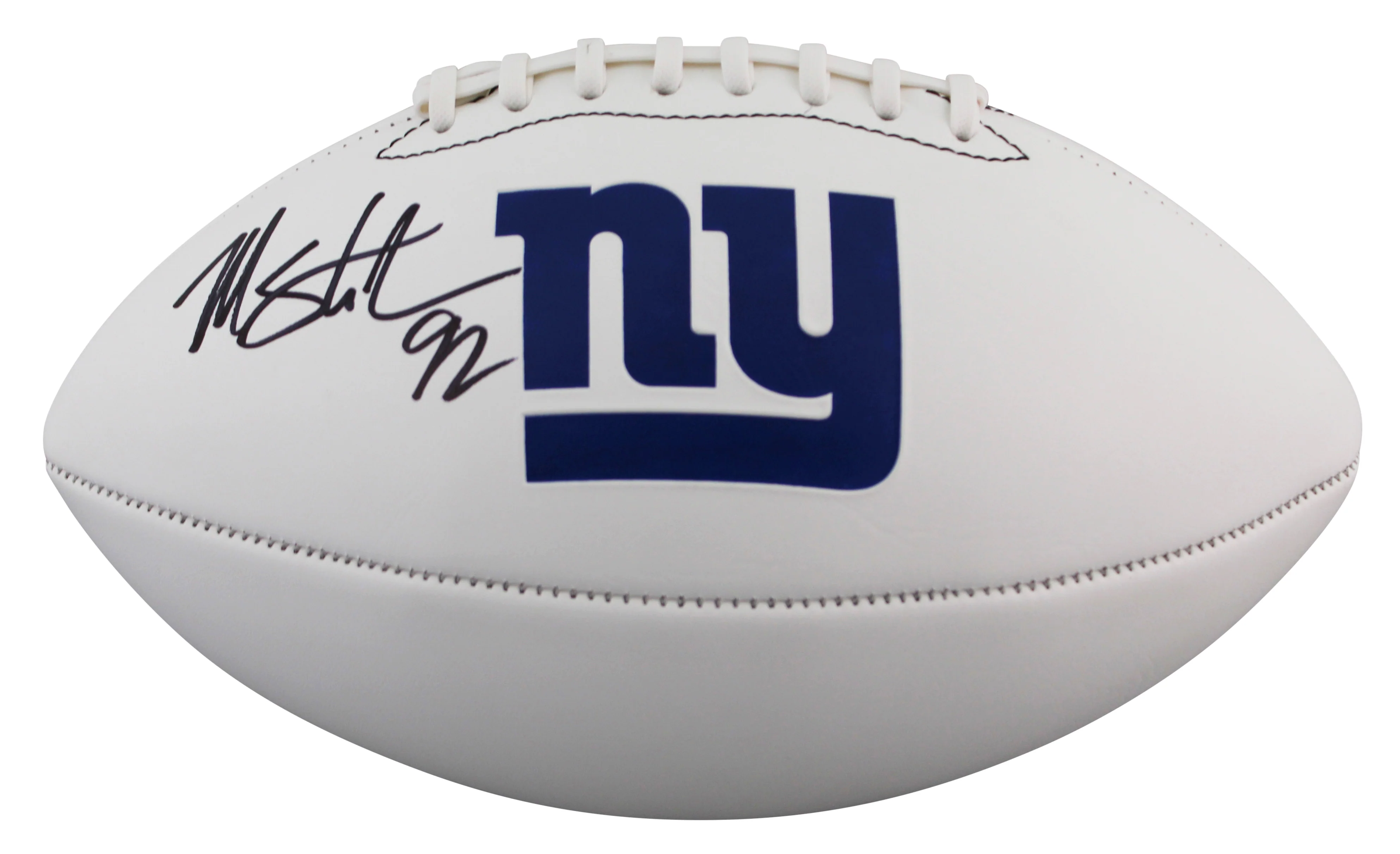 Giants Michael Strahan Signed Rawlings White Panel Football W/ Case BAS Witness - Image 4