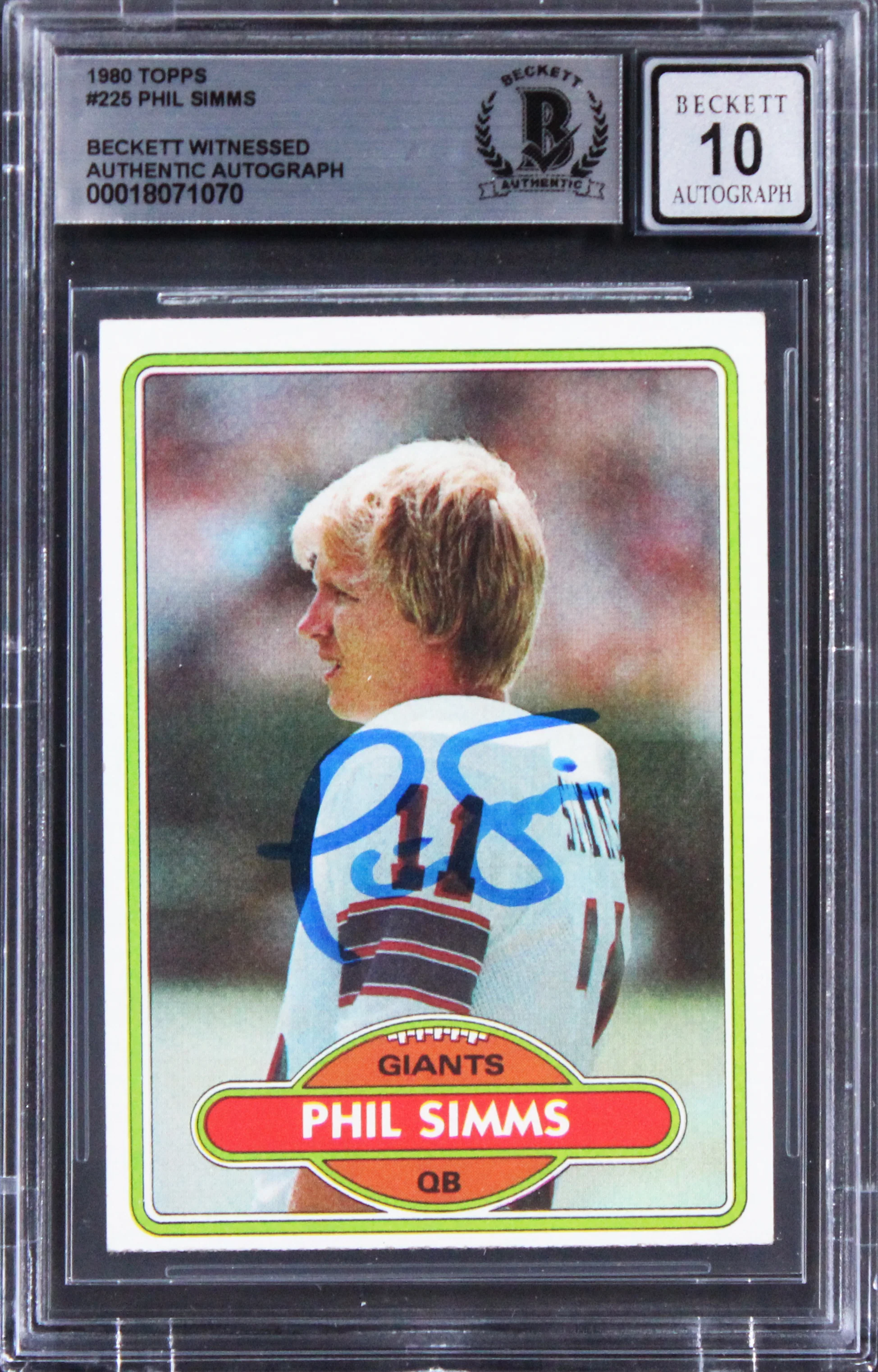 Giants Phil Simms Signed 1980 Topps #225 Card Auto Graded Mint 10! BAS Slabbed - Image 2