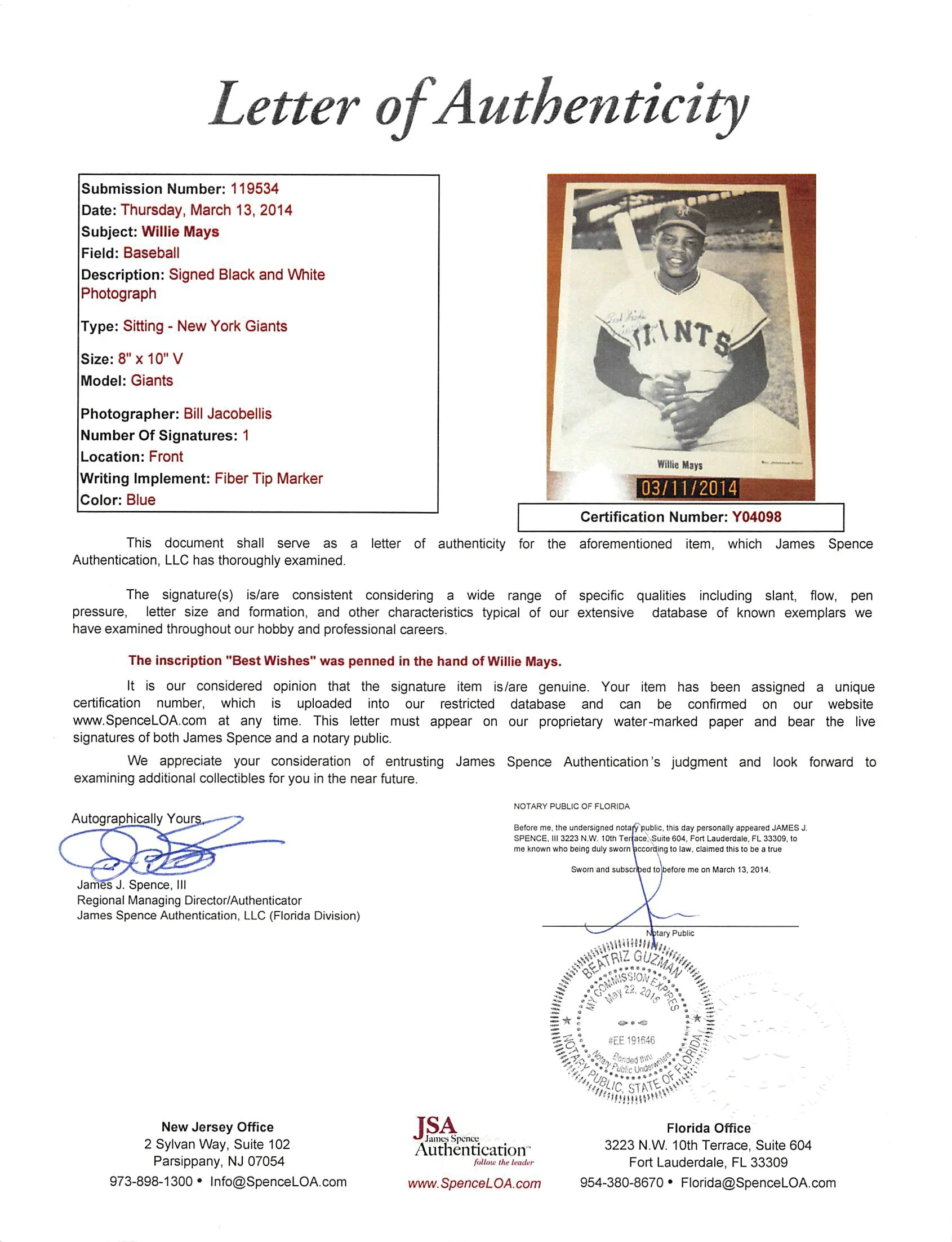 Giants Willie Mays "Best Wishes" Signed 8x10 Photo Rookie Era Signature! JSA LOA - Image 8