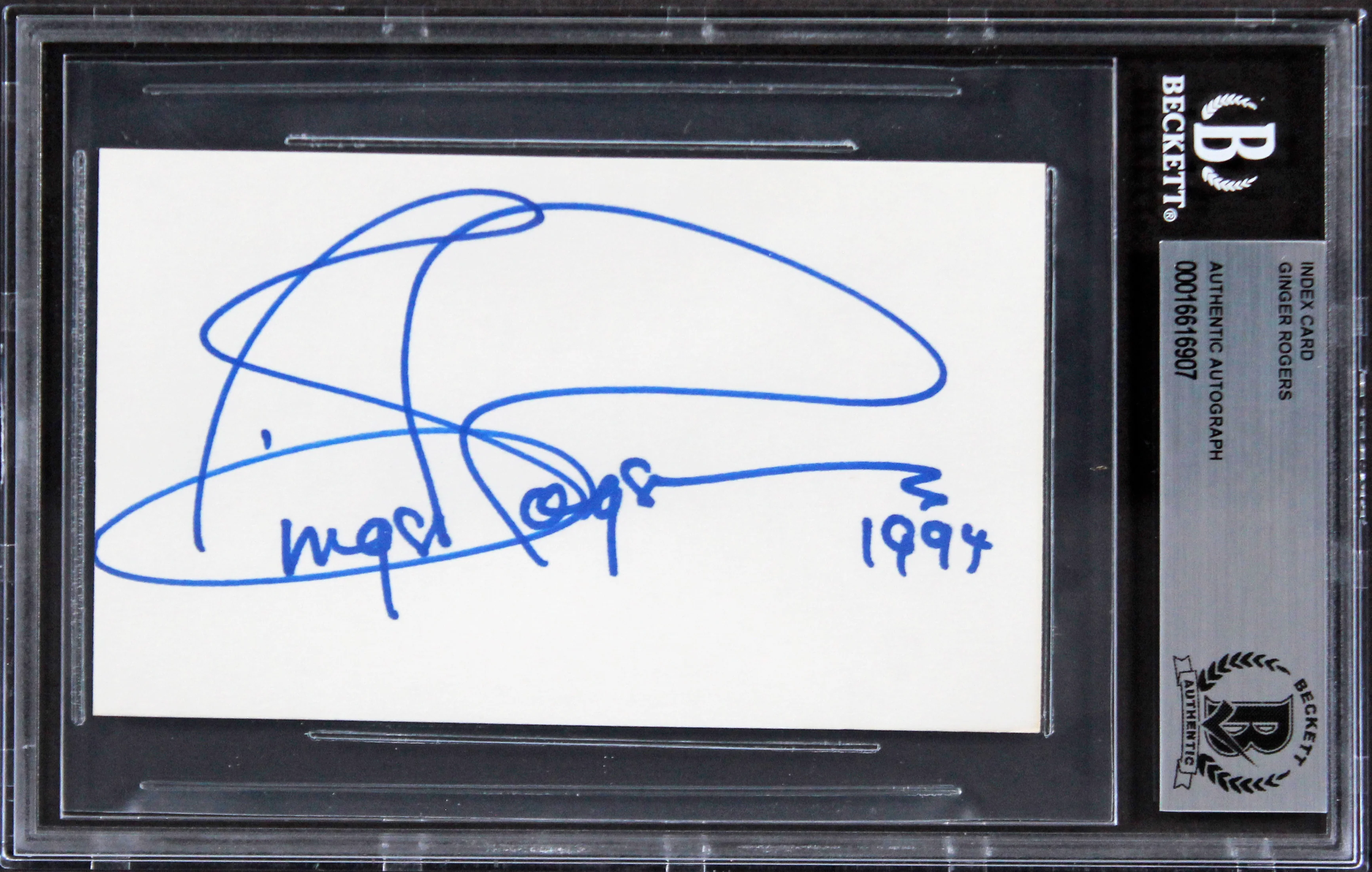 Ginger Rogers Kitty Foyle "1994" Authentic Signed 3x5 Index Card BAS Slabbed