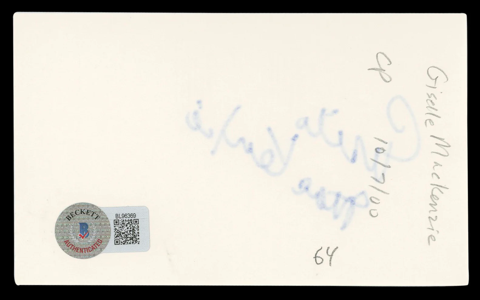 Gisele MacKenzie Your Hit Parade Authentic Signed 3x5 Index Card BAS #BL96369 - Image 3