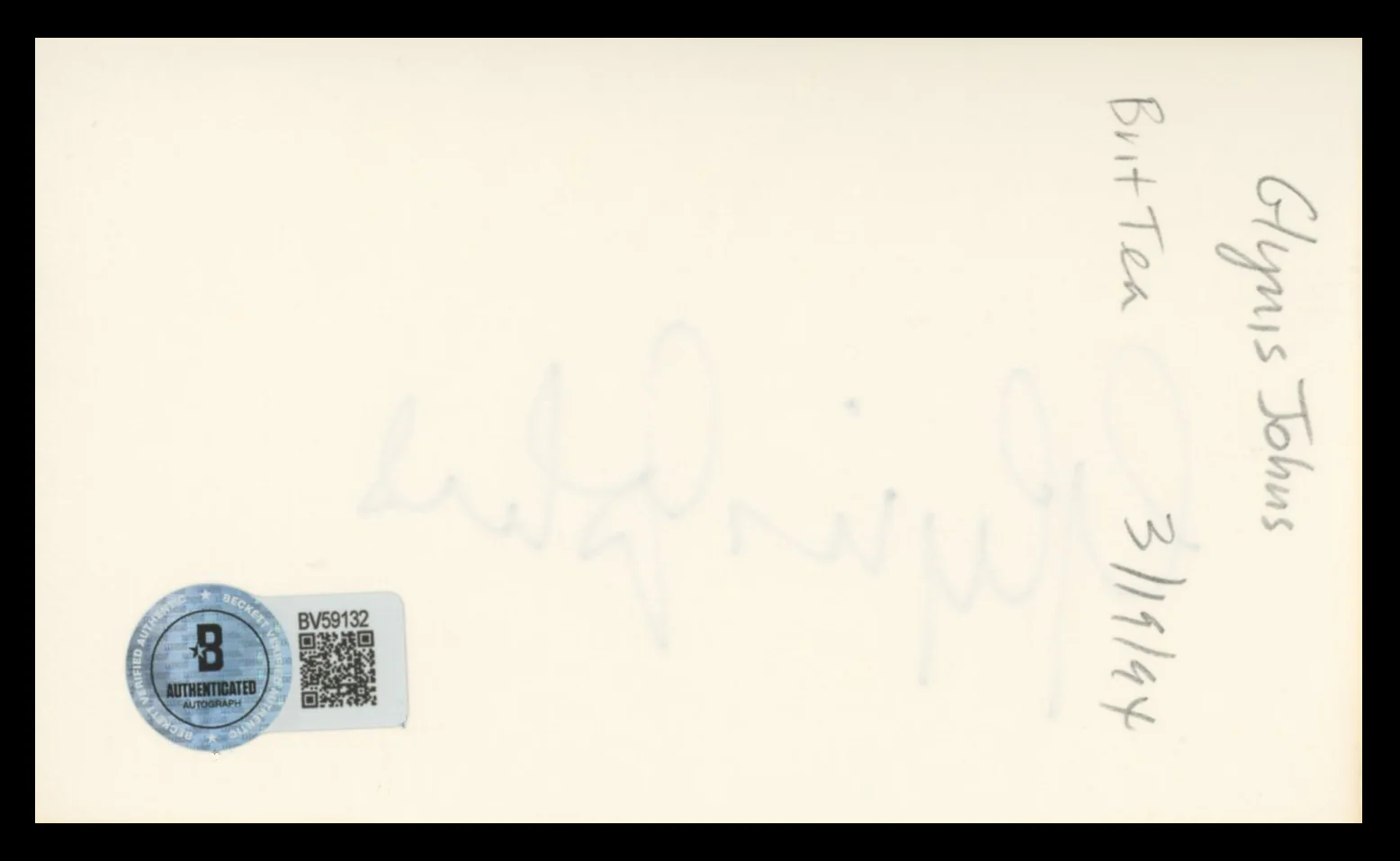 Glynis Johns Mary Poppins Authentic Signed 3x5 Index Card BAS #BV59132 - Image 3