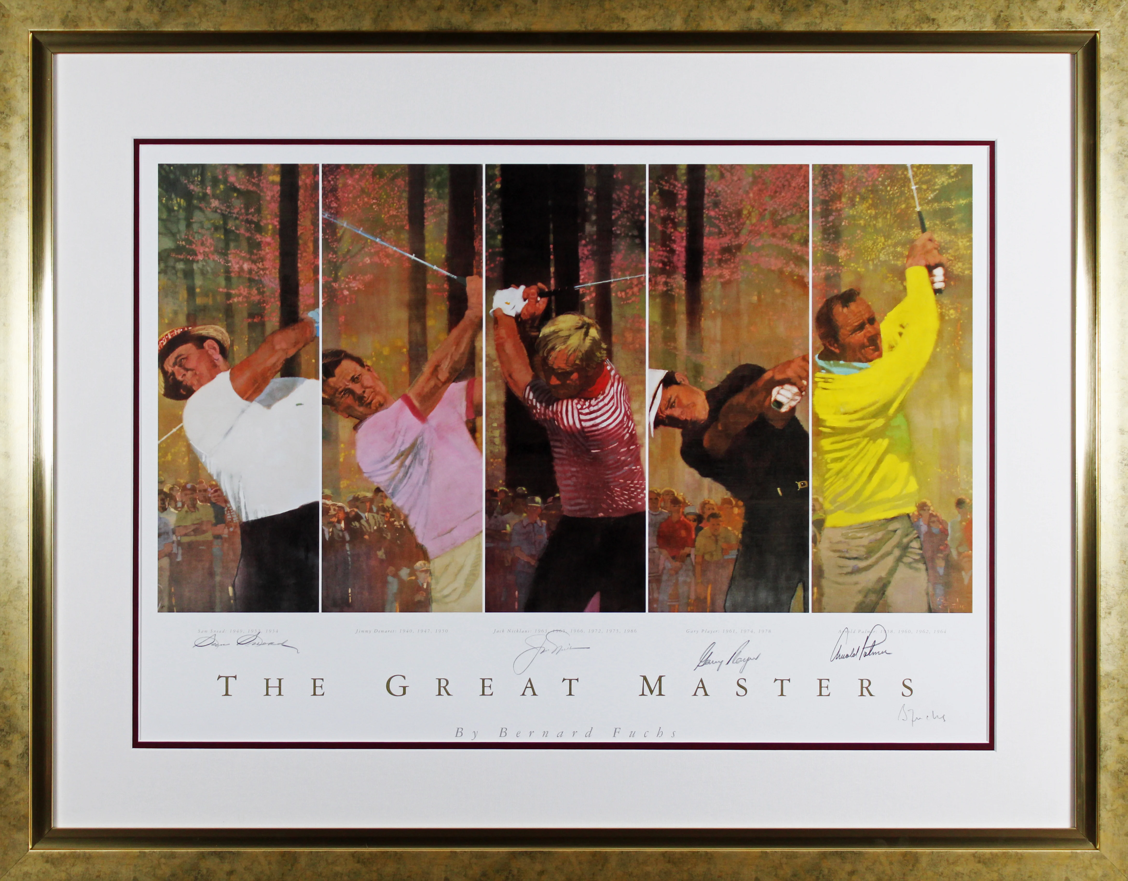 Golf Masters (5) Nicklaus, Palmer, Snead, Player Signed & Framed Lithograph BAS - Image 2