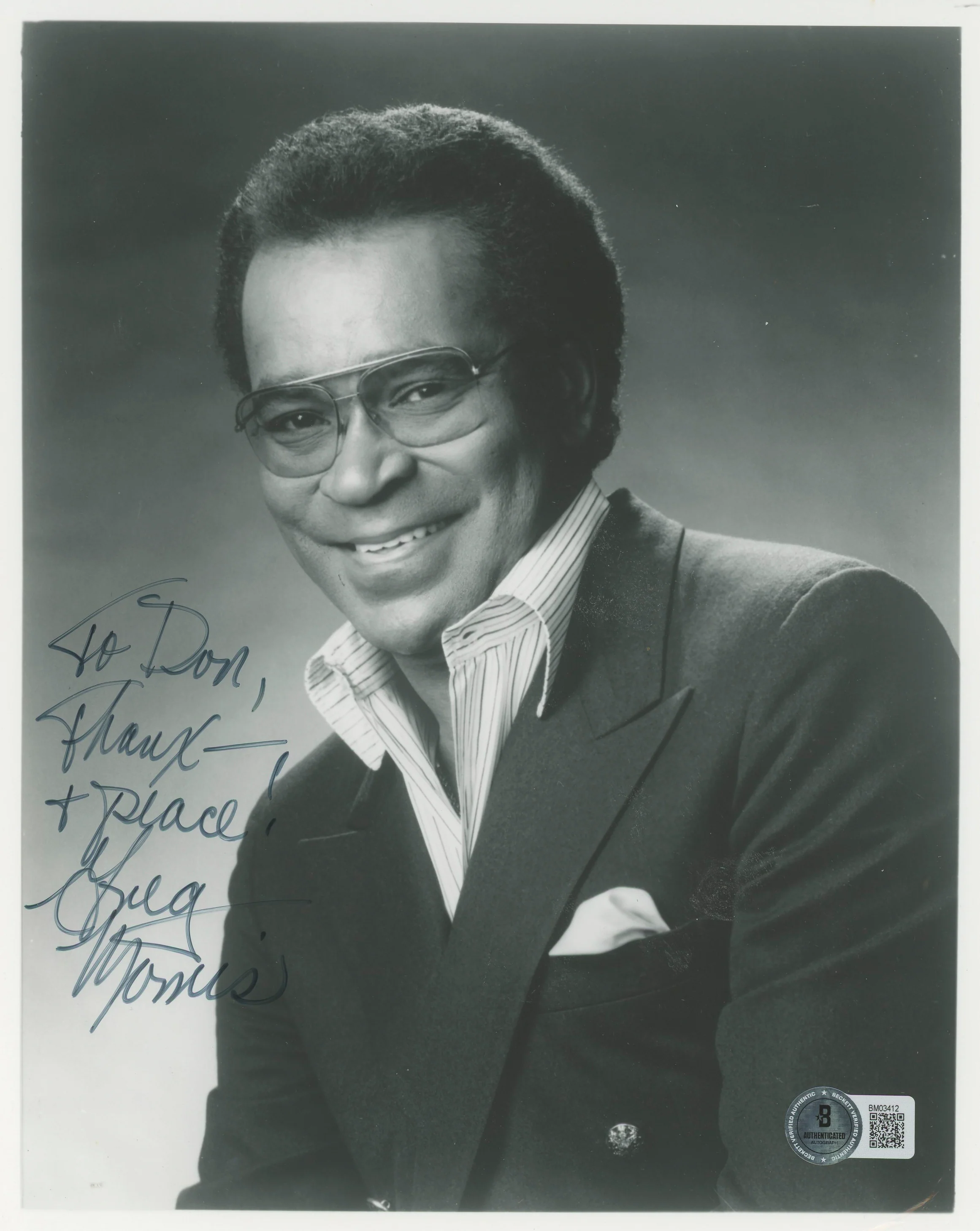 Greg Morris Mission: Impossible "Thanks & Peace" Signed 8x10 Photo BAS #BM03412 - Image 2