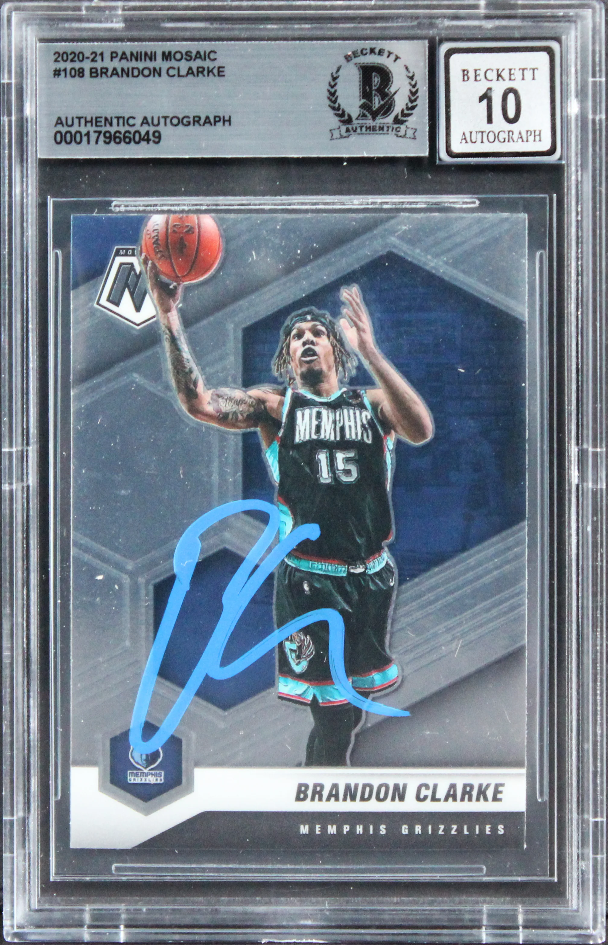 Grizzlies Brandon Clarke Signed 2020 Panini Mosaic #108 Card Auto 10 BAS Slabbed - Image 2