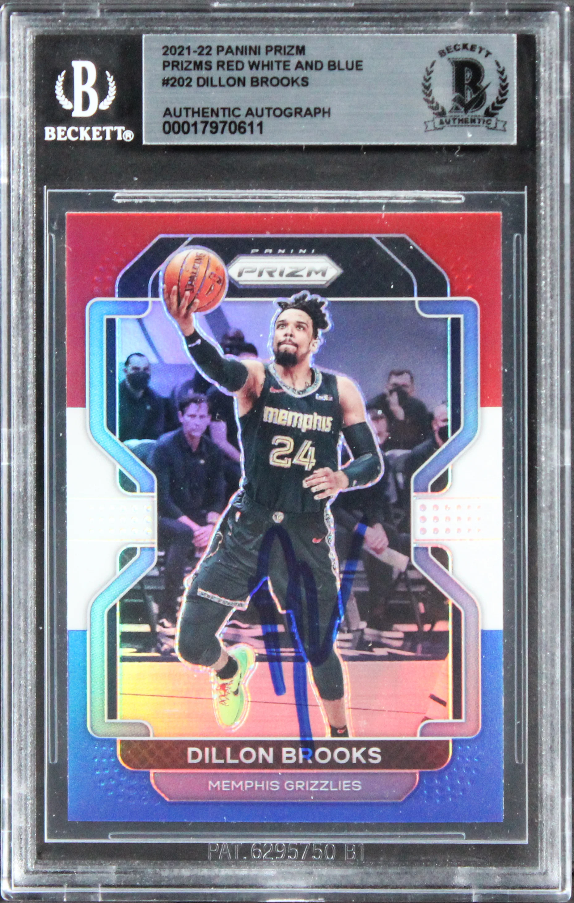 Grizzlies Dillon Brooks Signed 2021 Panini Prizm RWB #202 Card BAS Slabbed - Image 2