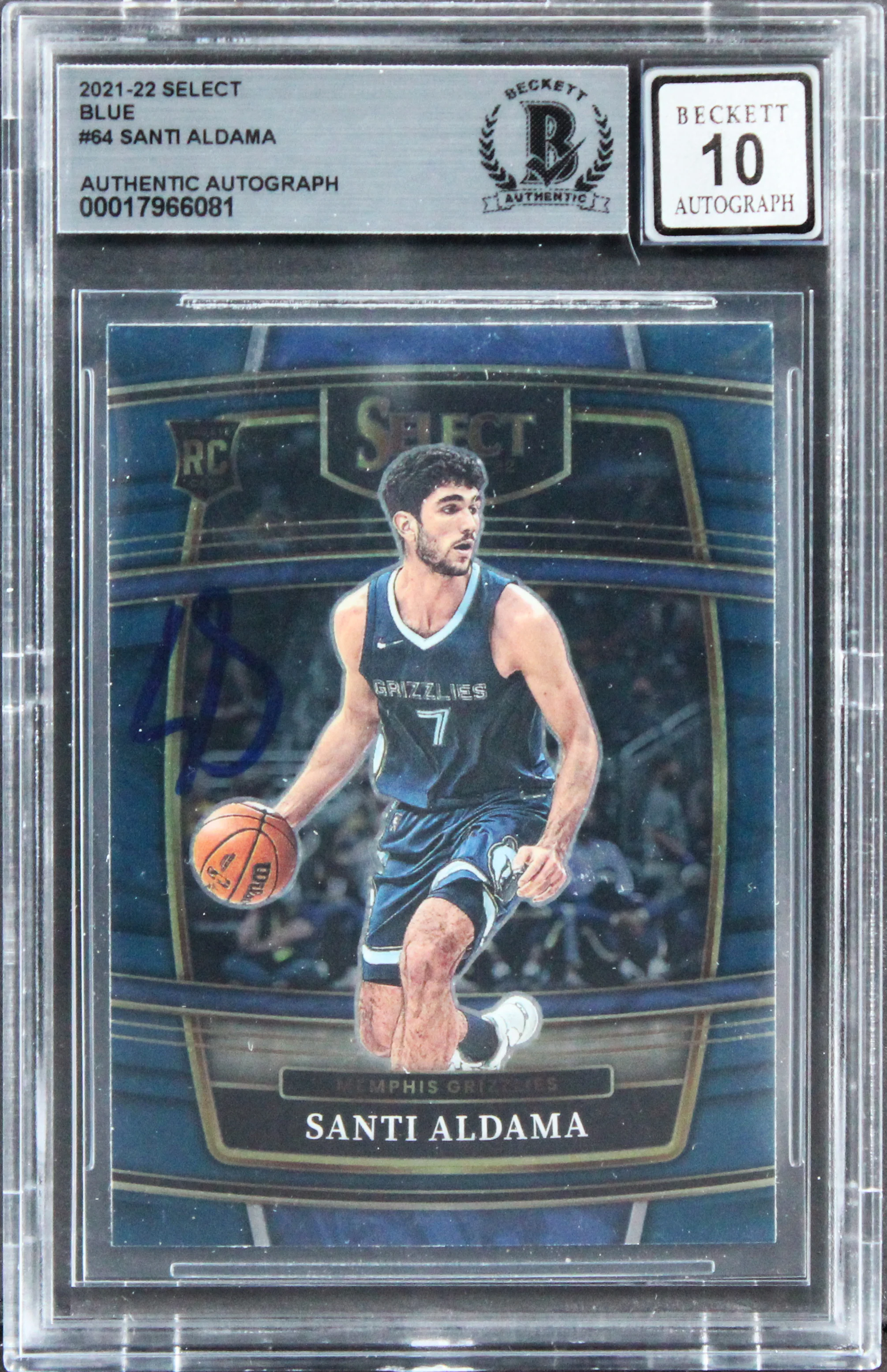Grizzlies Santi Aldama Signed 2021 Select B #64 Rookie Card Auto 10! BAS Slabbed - Image 2