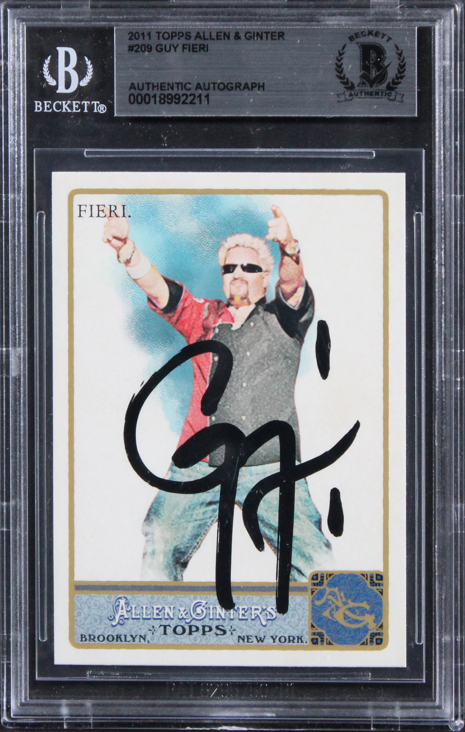 Guy Fieri Signed 2011 Topps Allen & Ginter #209 Card Auto Grade 10! BAS Slabbed - Image 2