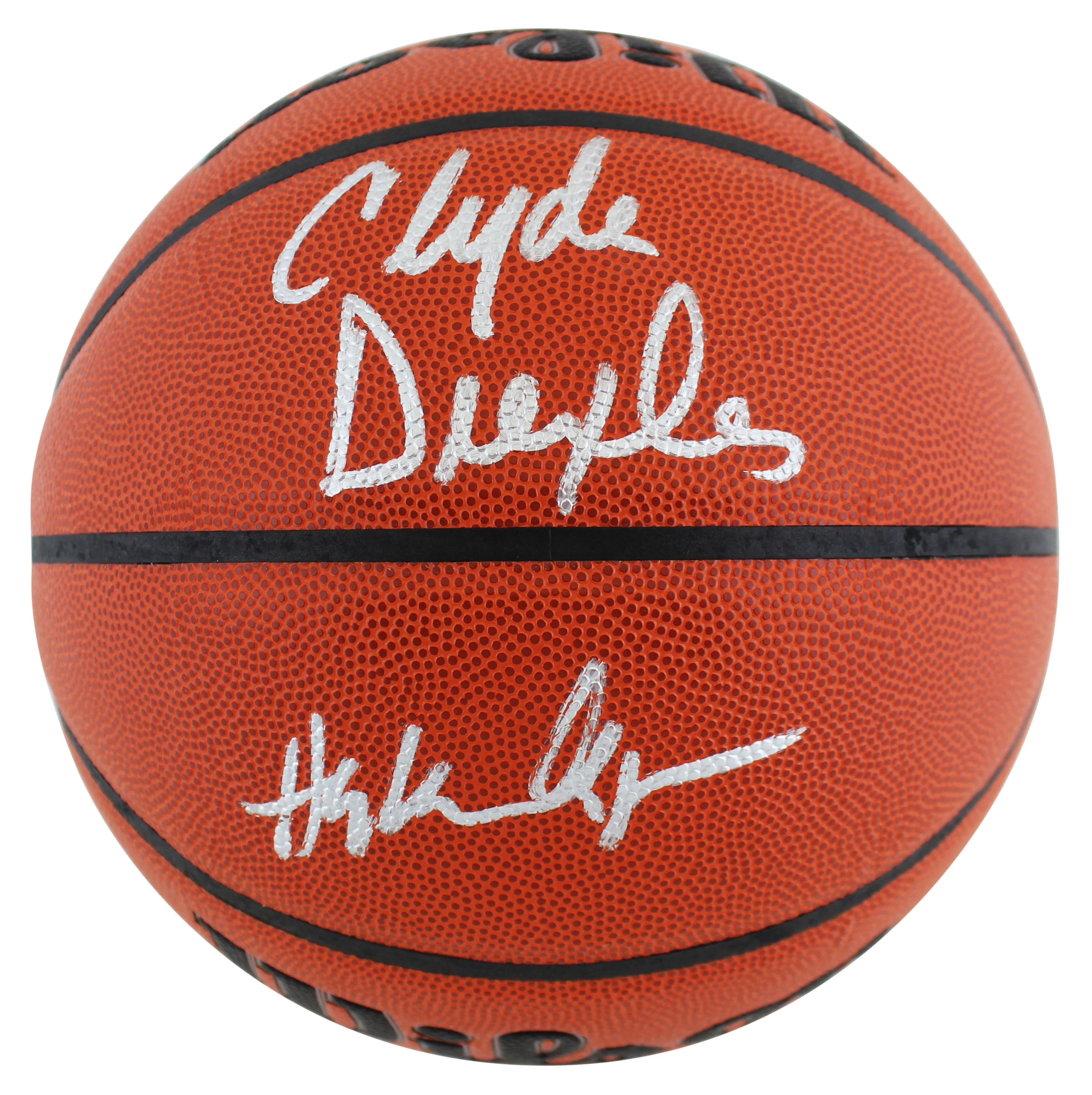 Hakeem Olajuwon & Clyde Drexler Signed Wilson Basketball w/ Silver Sig BAS Wit - Image 2