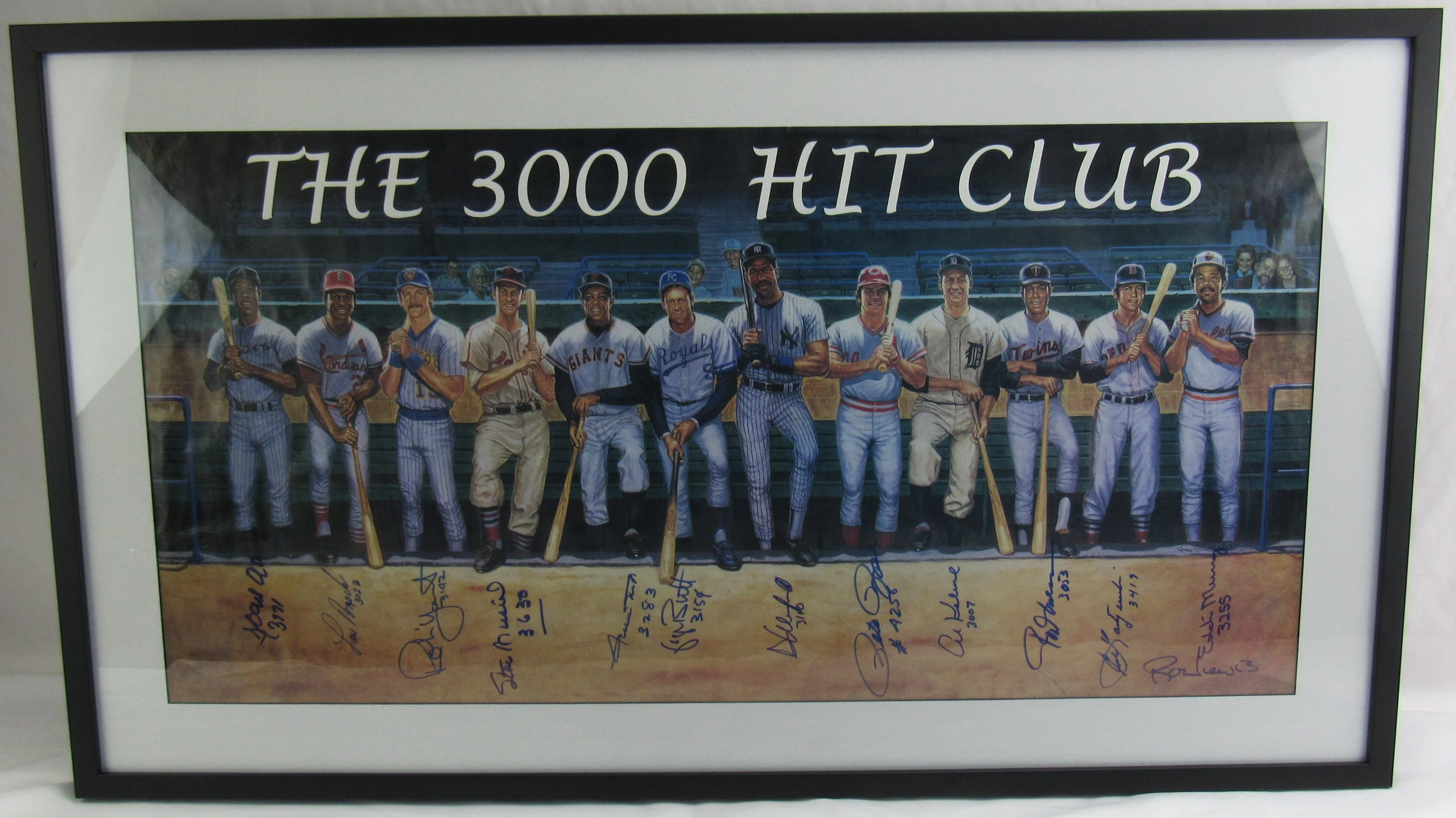 3000 Hit Club Signed Framed Poster JSA LOA X84115