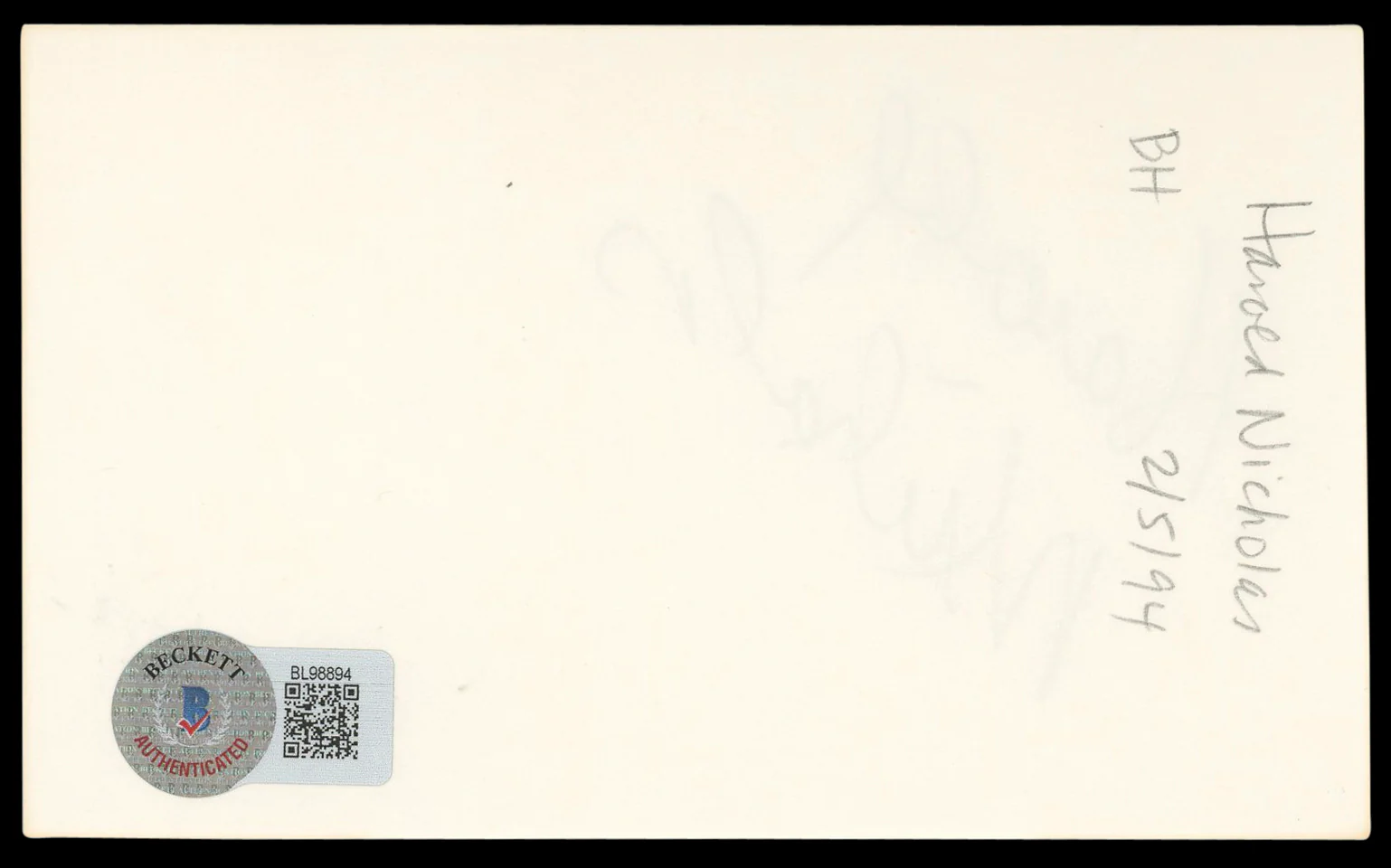 Harold Nicholas Down Argentine Way Authentic Signed 3x5 Index Card BAS #BL98894 - Image 3