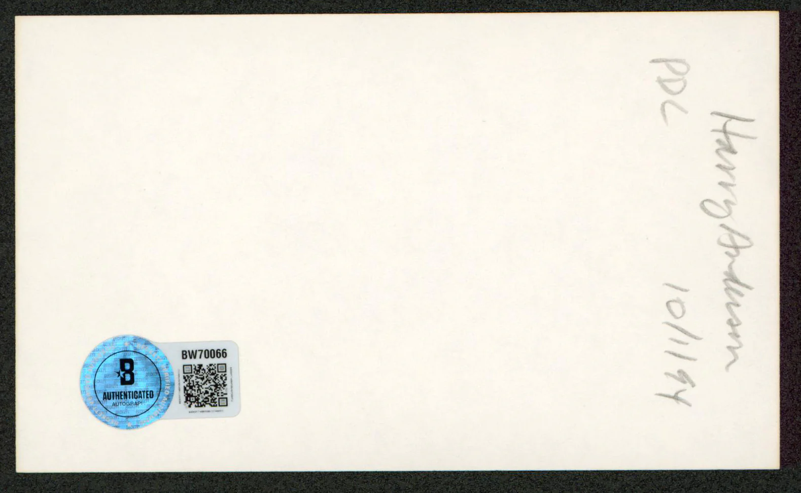 Harry Anderson Night Court Authentic Signed 3x5 Index Card Autographed BAS - Image 3