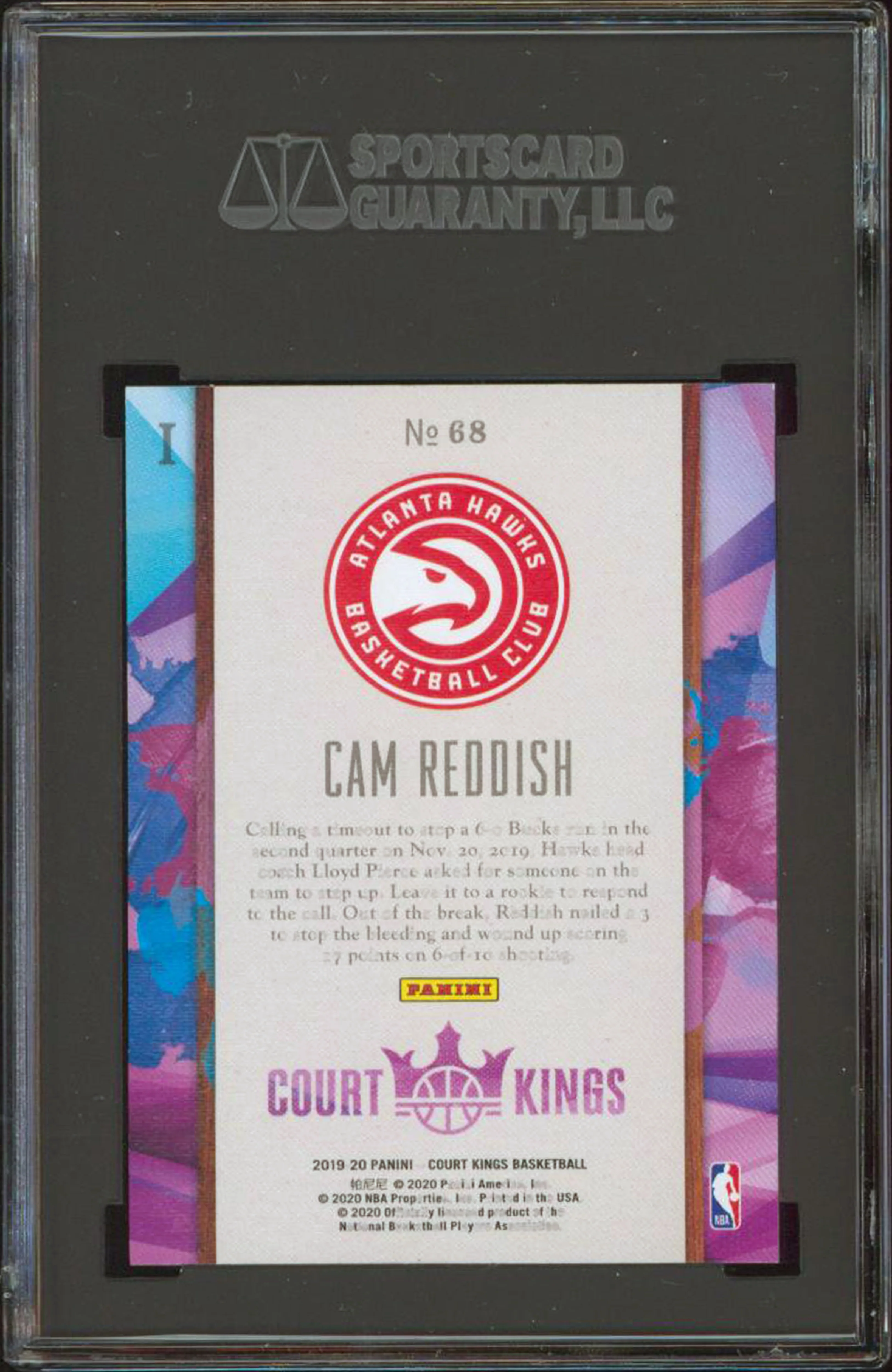 Hawks Cam Reddish 2019 Panini Court Kings #68 Rookie Card Graded Gem 10! SGC - Image 3