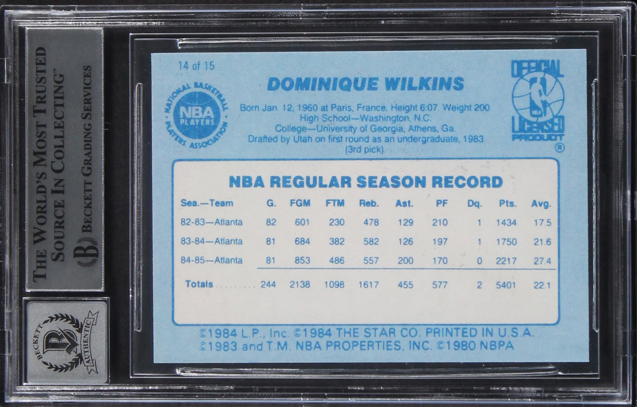Hawks Dominique Wilkins "HOF 06" Signed 1986 Star BOB #14 Card Auto 10! BAS Slab - Image 3