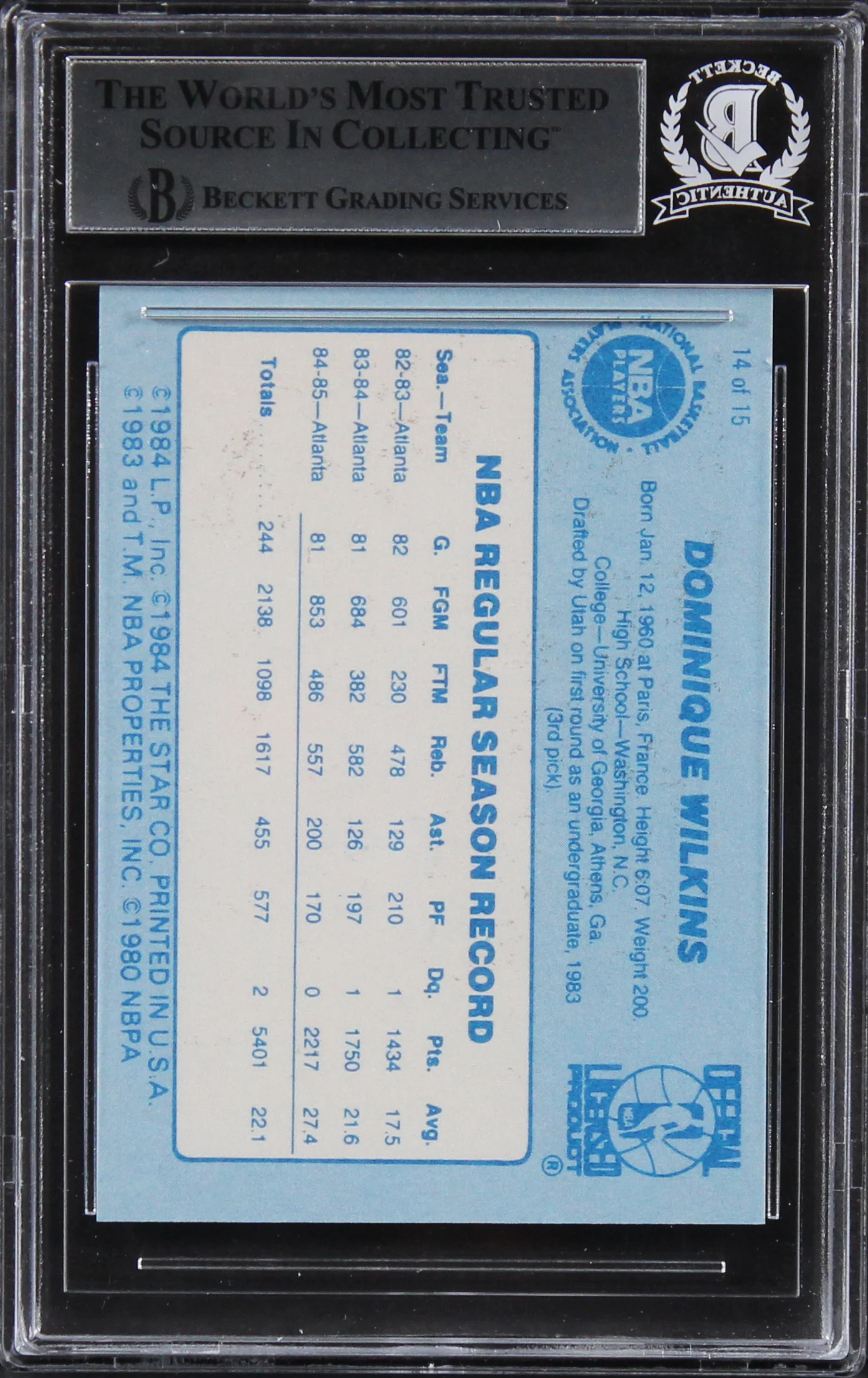 Hawks Dominique Wilkins "HOF 06" Signed 1986 Star BOTB #14 Card BAS Slabbed - Image 3