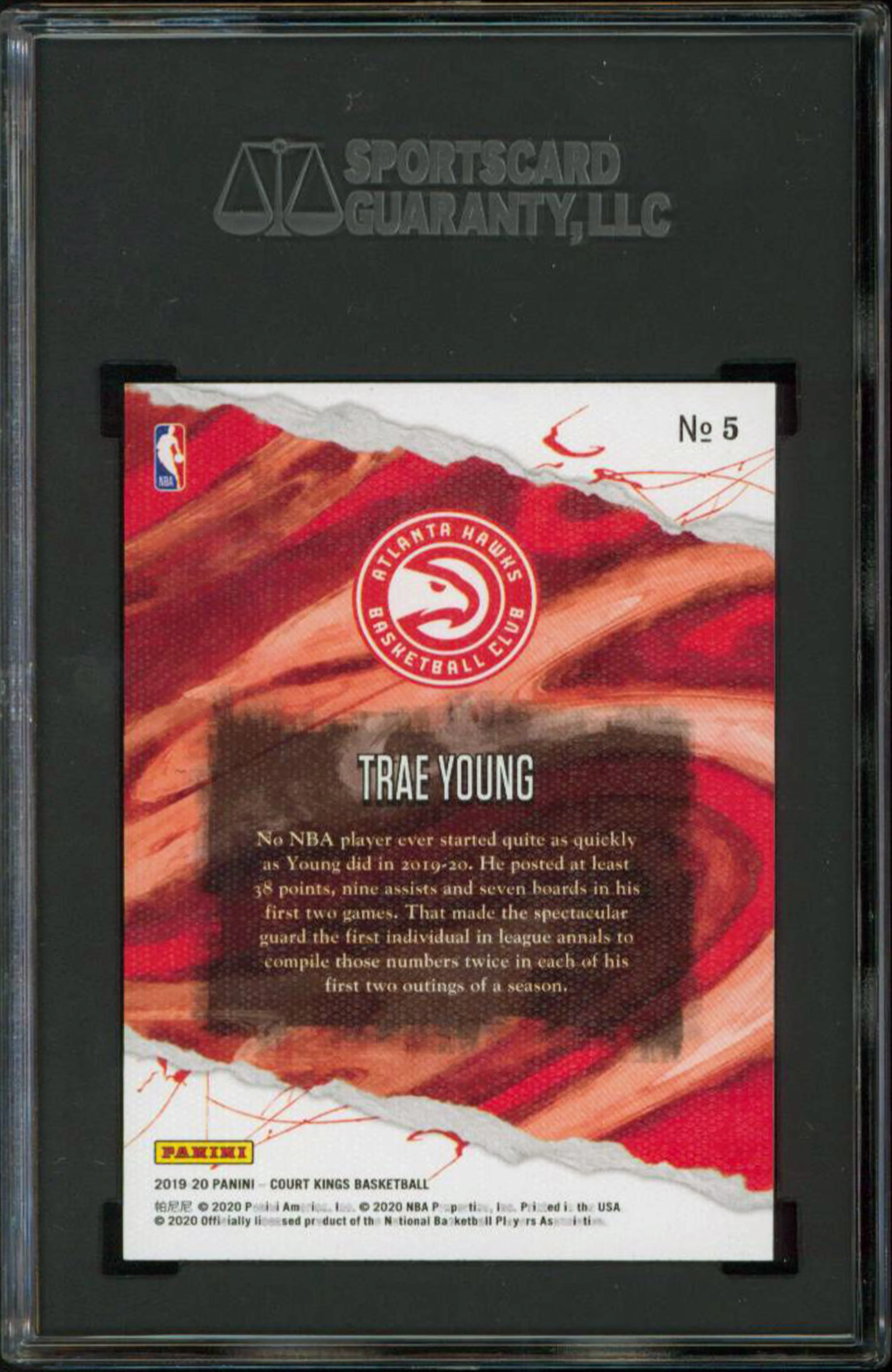 Hawks Trae Young 2019 Panini Court Kings #5 Card Graded Gem Mint 10! SGC - Image 3