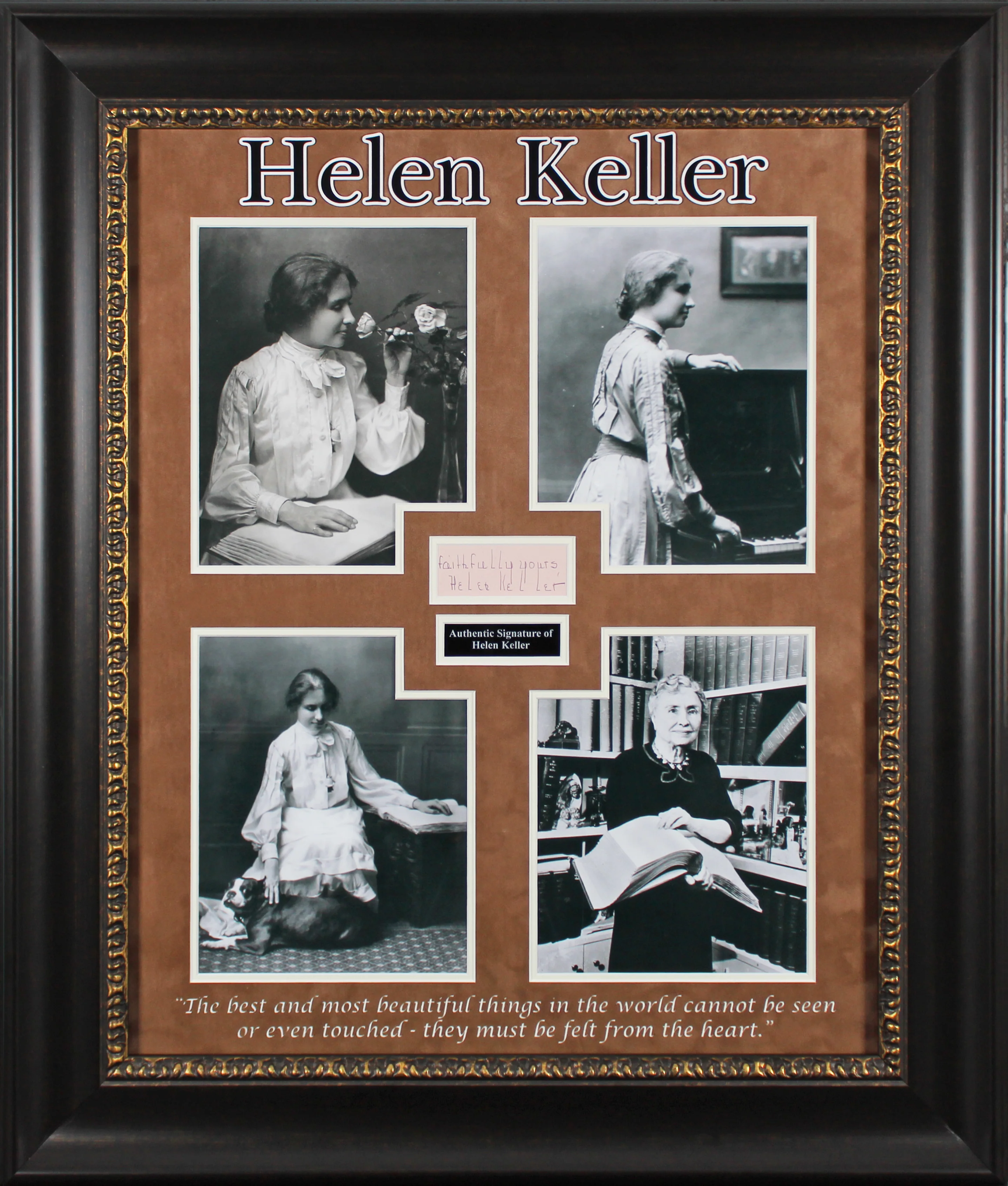 Helen Keller "Faithfully Yours" Signed & Framed 1.5x3.5 Cut BAS #AC26843 - Image 2