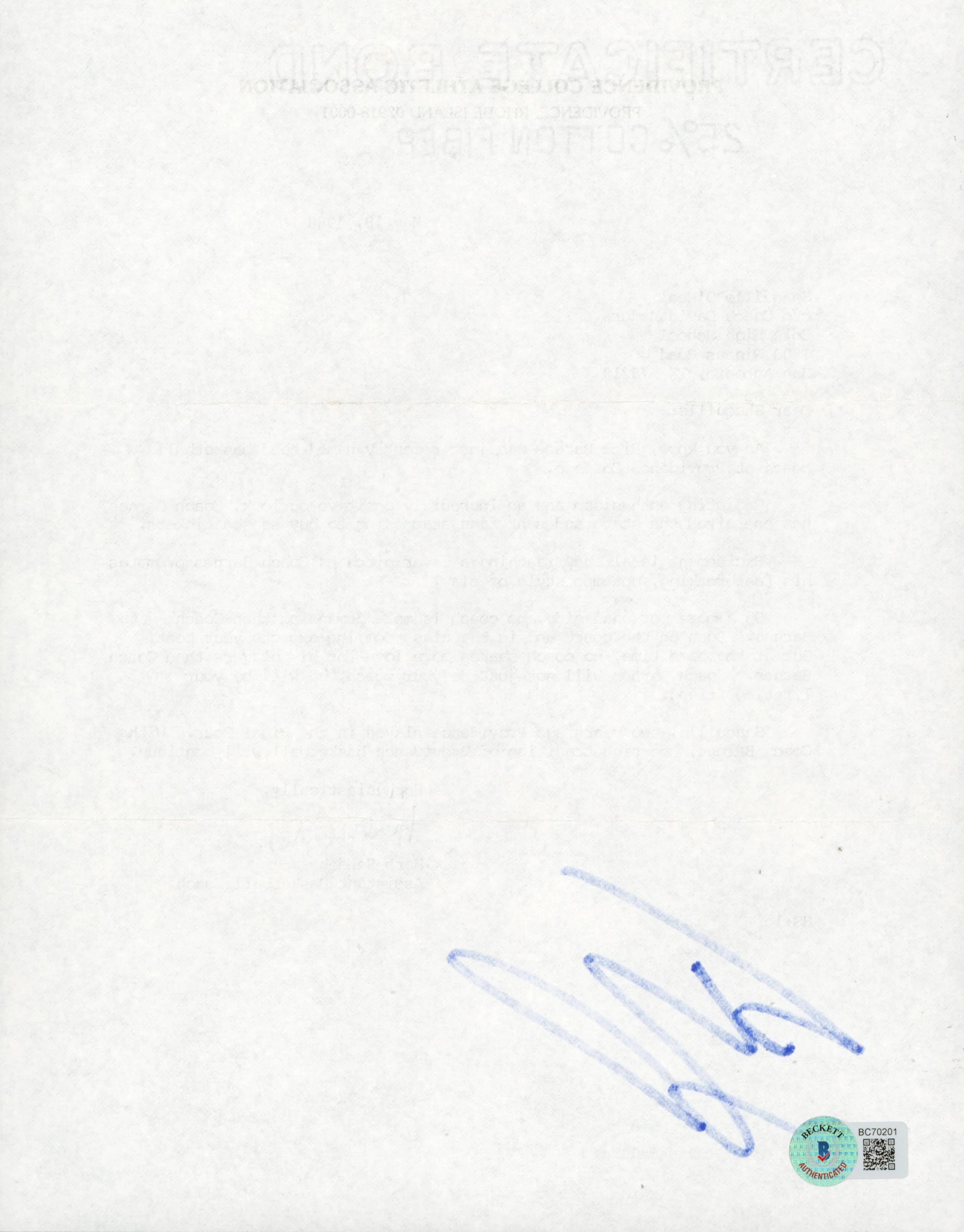 Herb Sendek & Shaquille O'Neal Signed 1988 Providence Recruitment Letter BAS - Image 3