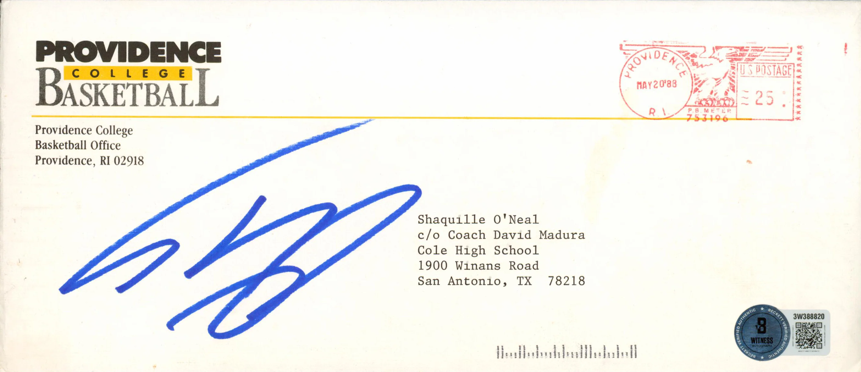 Herb Sendek & Shaquille O'Neal Signed 1988 Providence Recruitment Letter BAS - Image 4