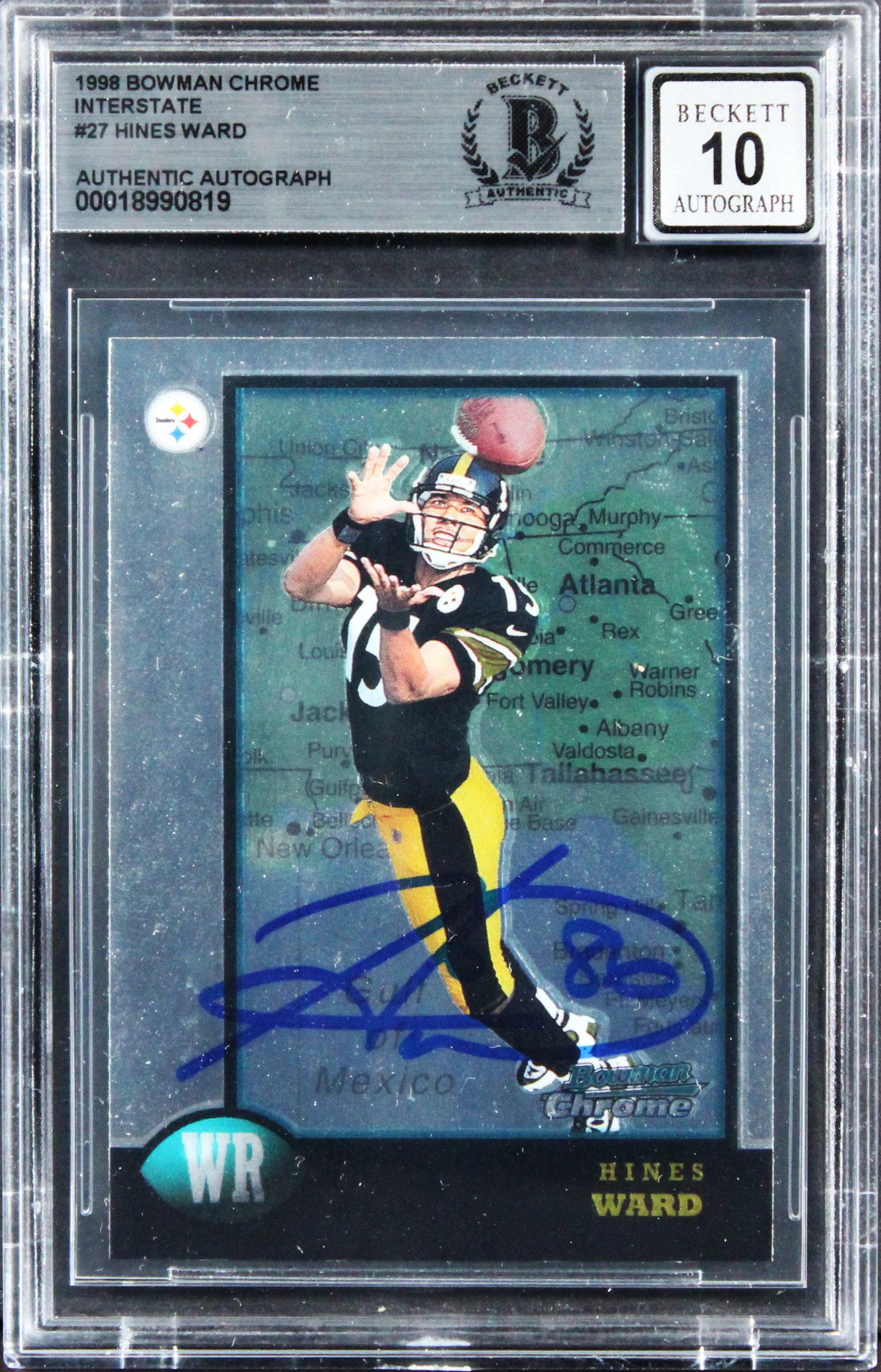 Hines Ward Signed 1998 Bowman Chrome Interstate #27 RC Card Auto 10! BAS Slab - Image 2