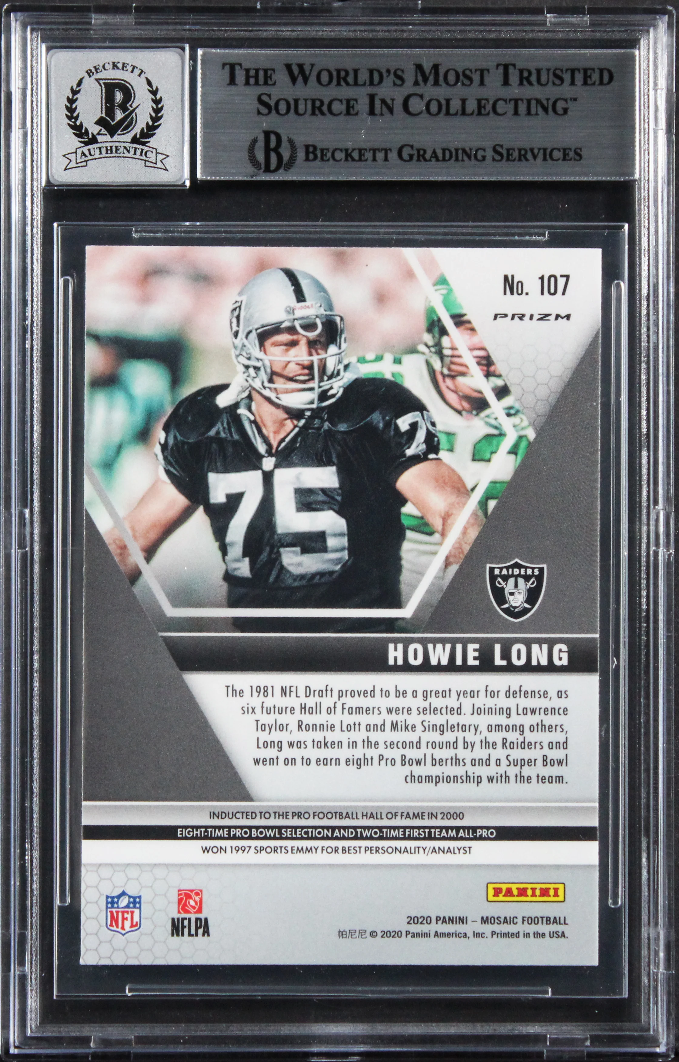 Howie Long Signed 2020 Panini Mosaic Reactive Gold #107 Card Auto 10! BAS Slab - Image 3
