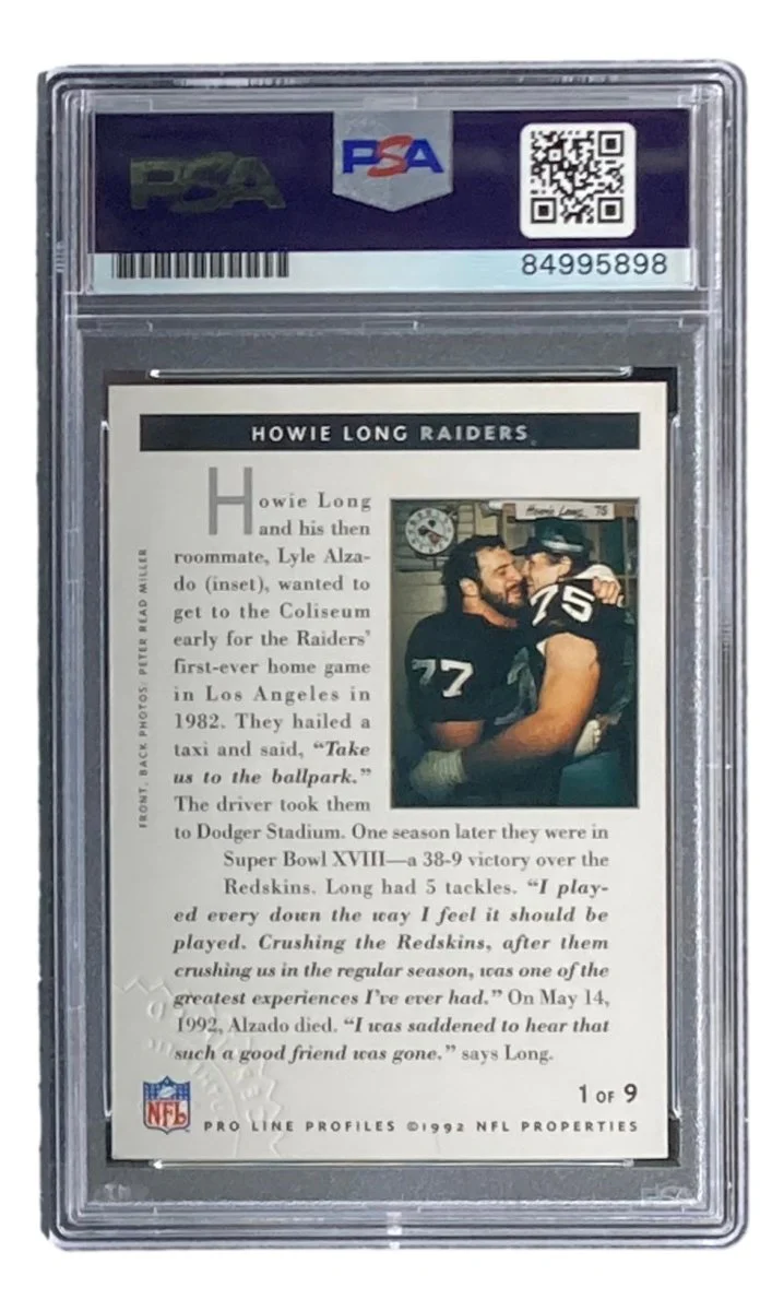 Howie Long Signed Raiders 1992 Pro Line Profiles Trading Card PSA/DNA Gem MT 10 - Image 2
