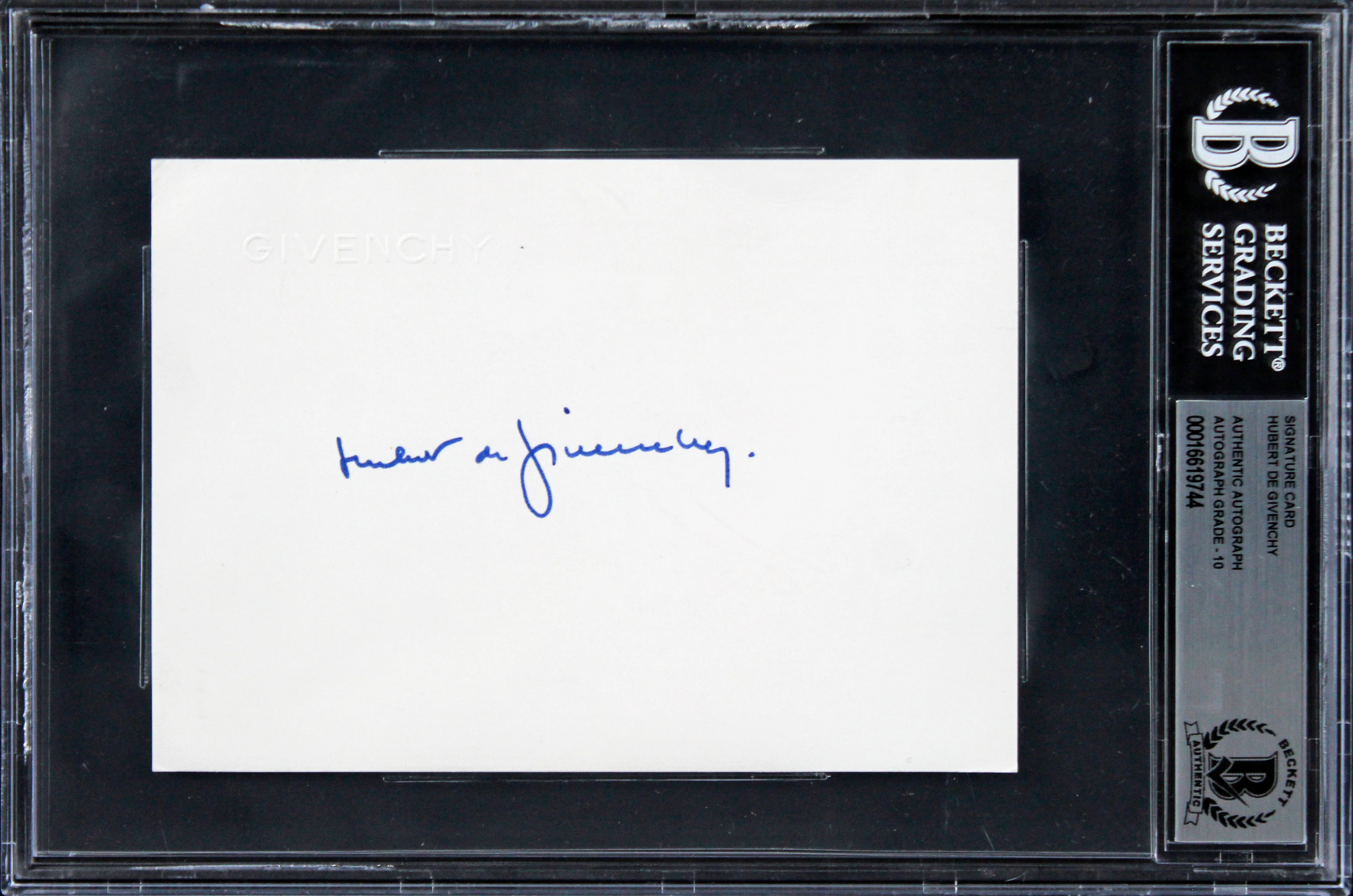 Hubert De Givenchy Authentic Signed 4.15x5.75 Signature Card Auto 10 BAS Slabbed - Image 2