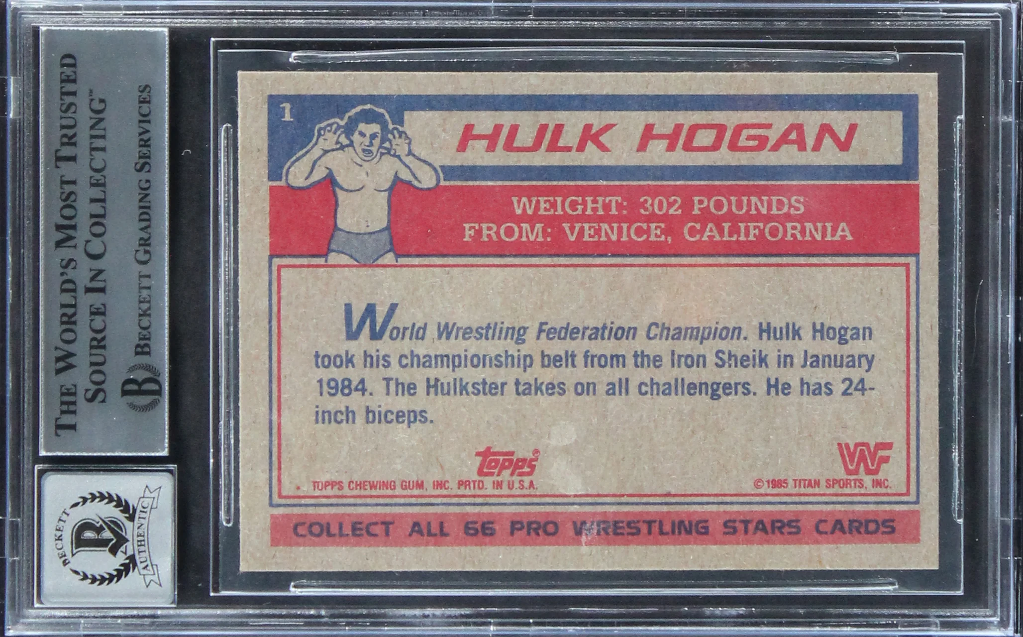 Hulk Hogan Signed 1985 Topps WWF #16 Yellow Back Rookie Card Auto 10 BAS Slabbed - Image 3