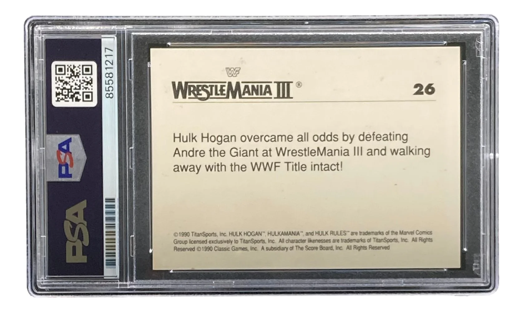 Hulk Hogan Signed 1990 Classic WWF Wrestlemania #26 Trading Card PSA - Image 2