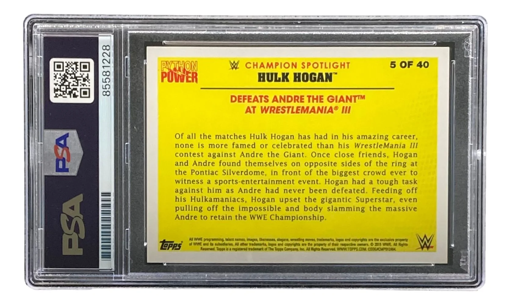 Hulk Hogan Signed 2015 Topps WWE Wrestlemania #5 Trading Card PSA - Image 2
