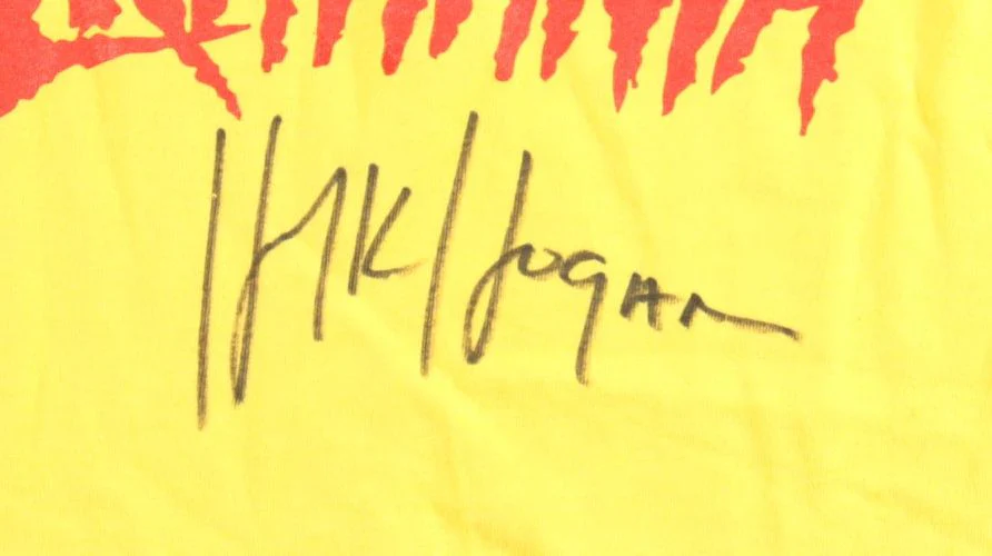 Hulk Hogan Signed WWE Hulkamania Yellow T-Shirt JSA - Image 2