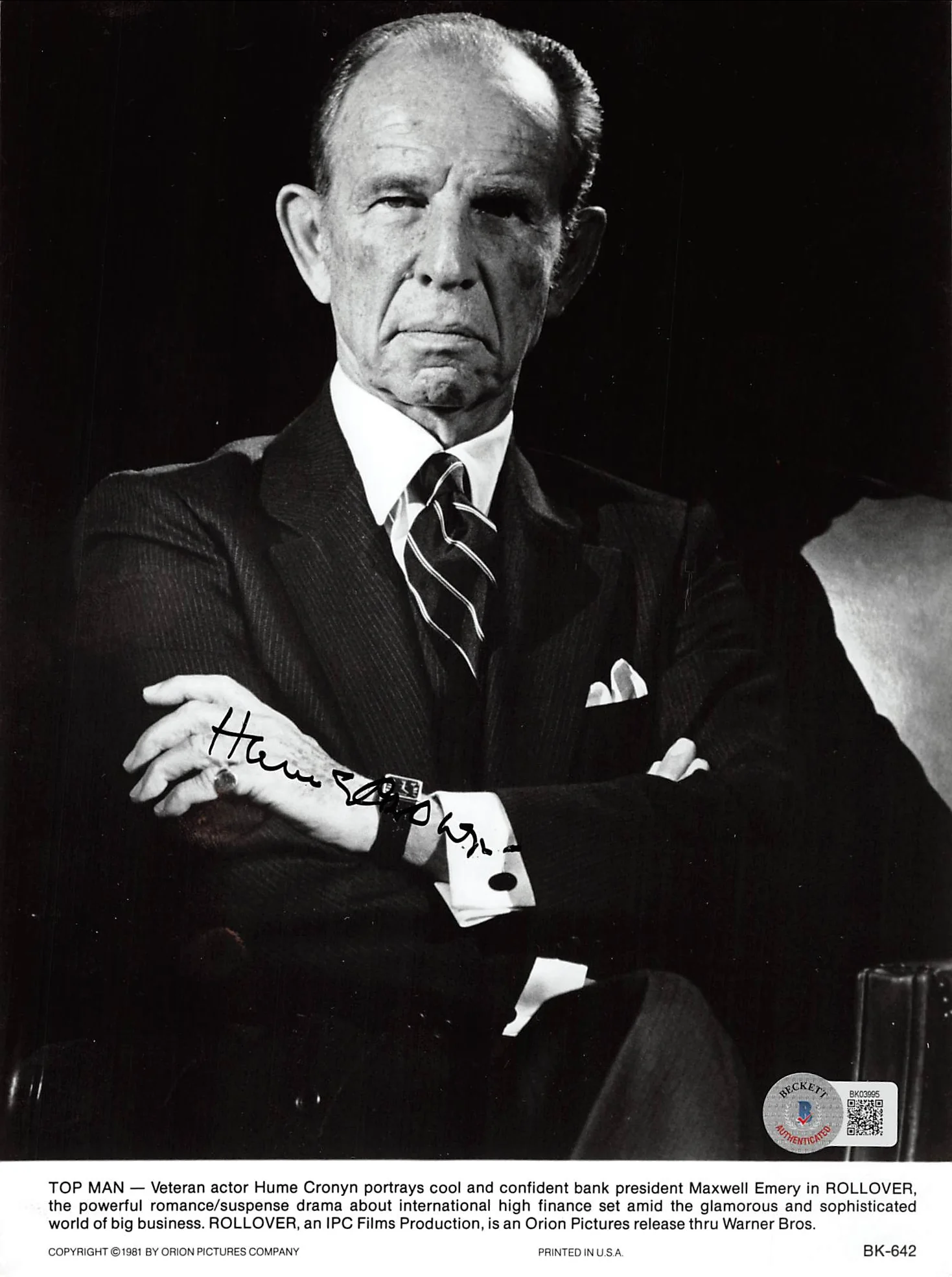 Hume Cronyn Rollover Authentic Signed 7.5x10 Photo Autographed BAS #BK03995